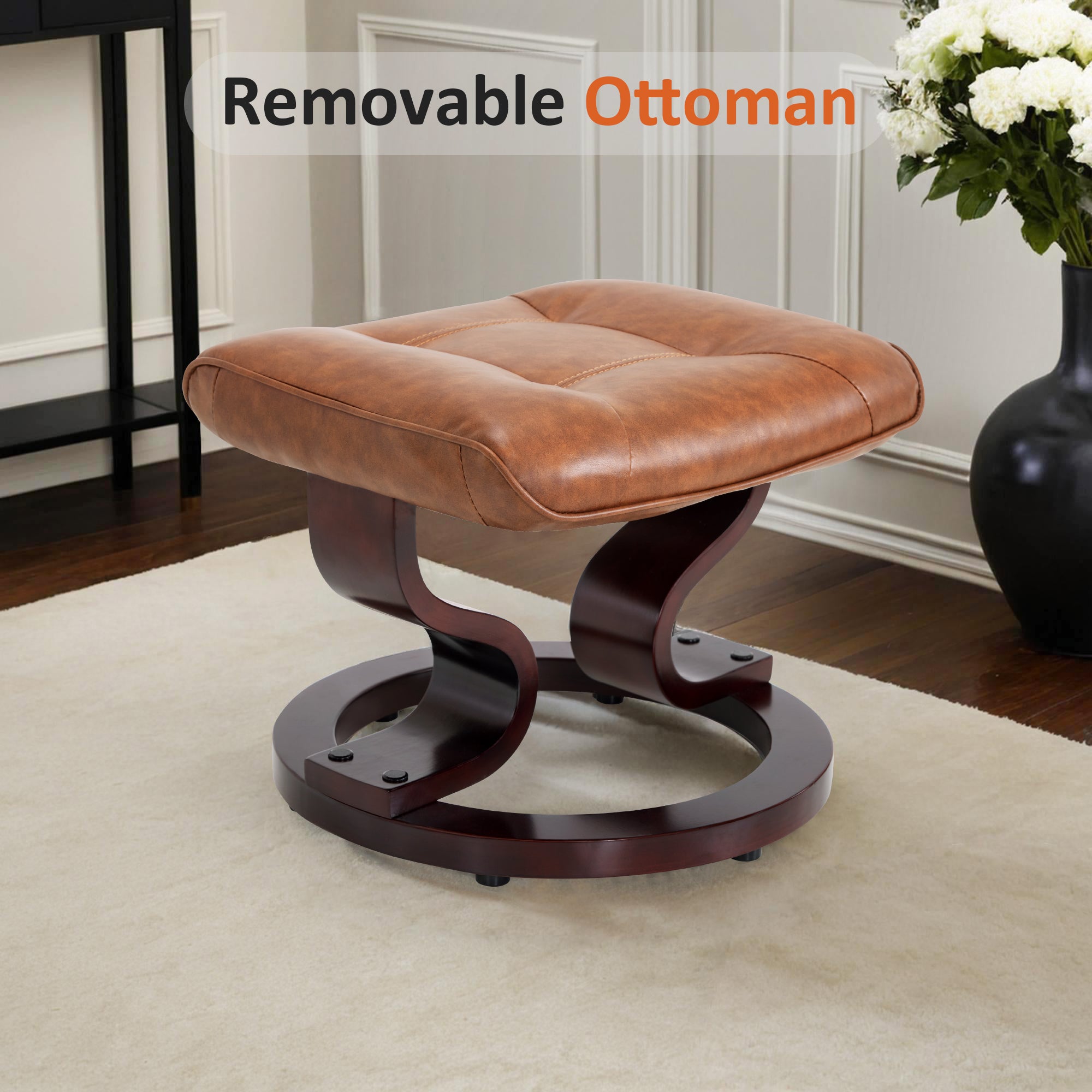 Swivel Recliner with Ottoman, Faux Leather 9019