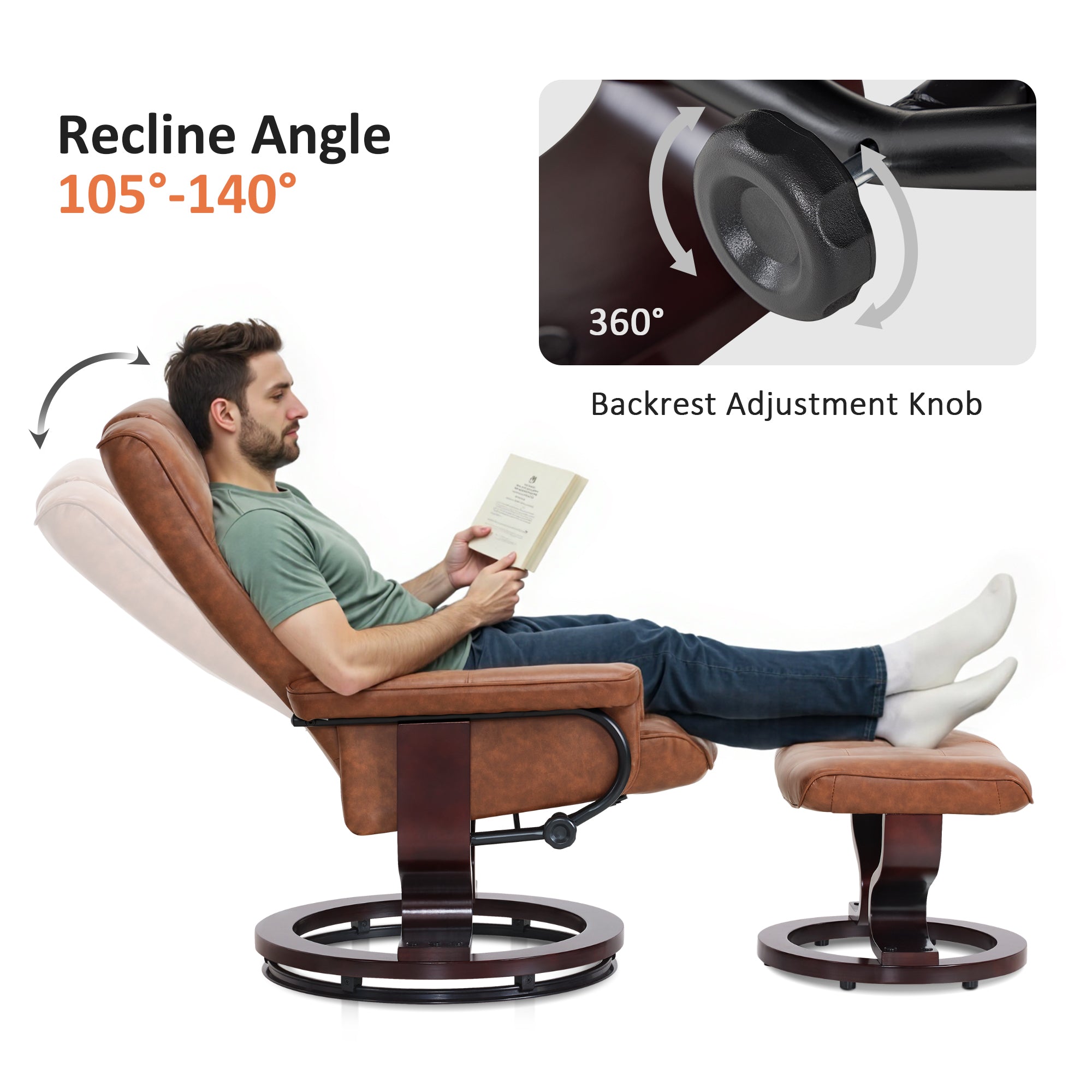 Swivel Recliner with Ottoman, Faux Leather 9019