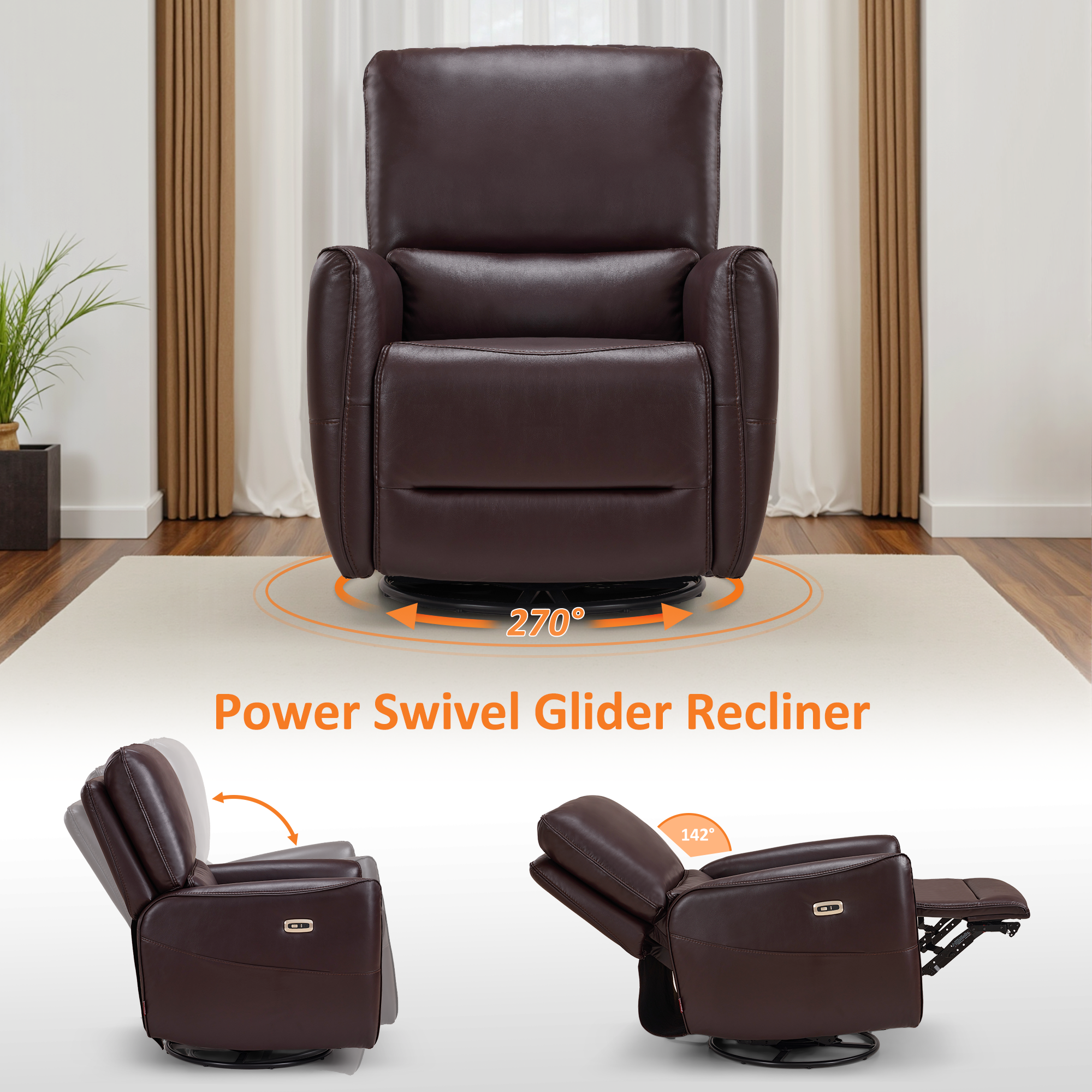 Power Swivel Rocker Recliner, Faux Leather 6922