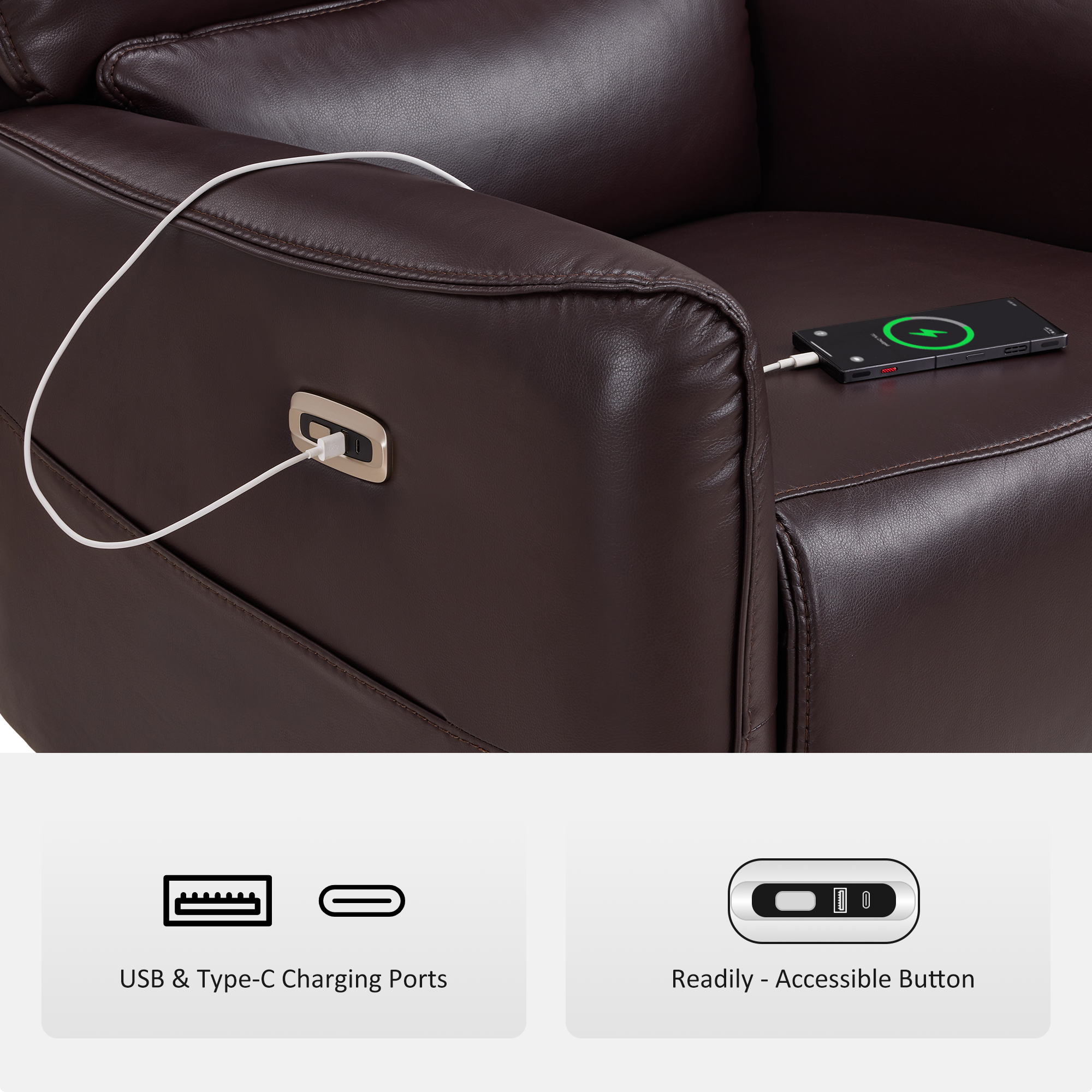 Power Swivel Rocker Recliner, Faux Leather 6922