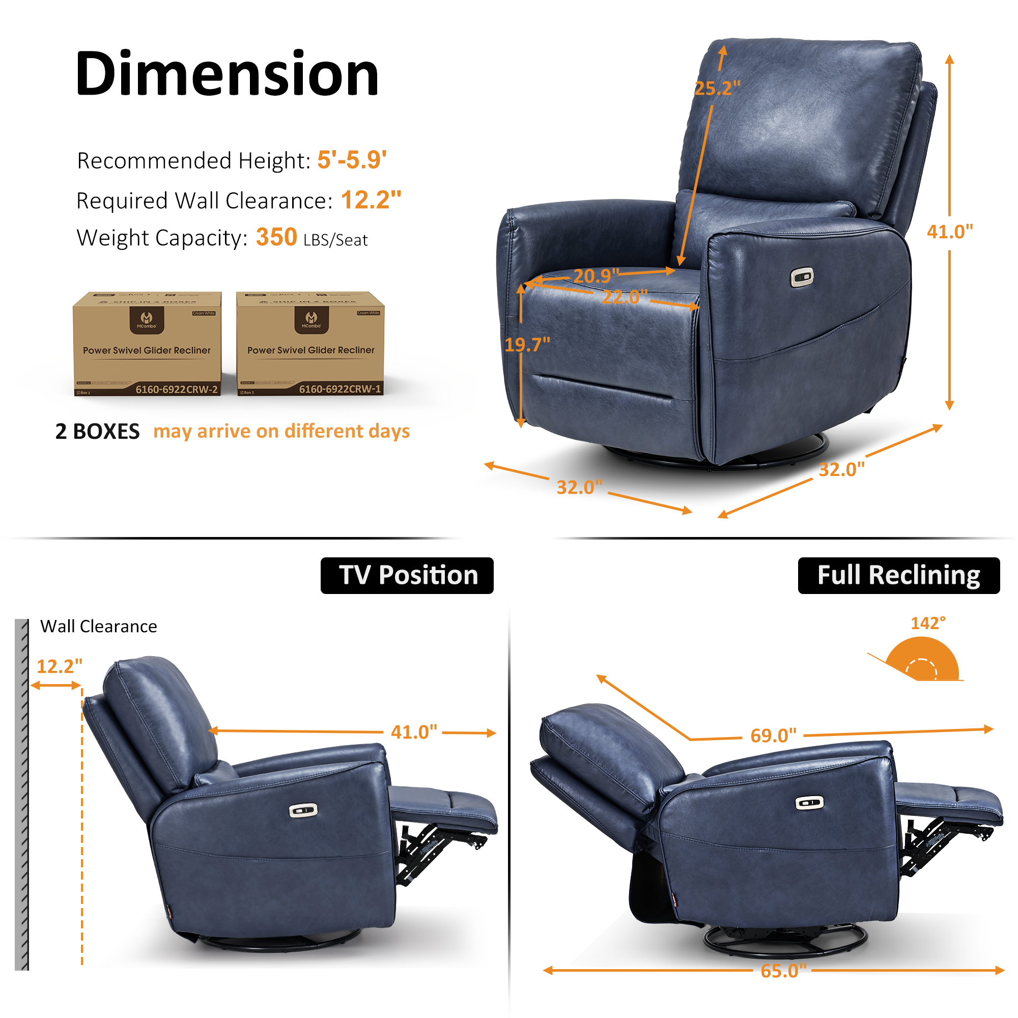 Power Swivel Rocker Recliner, Faux Leather 6922
