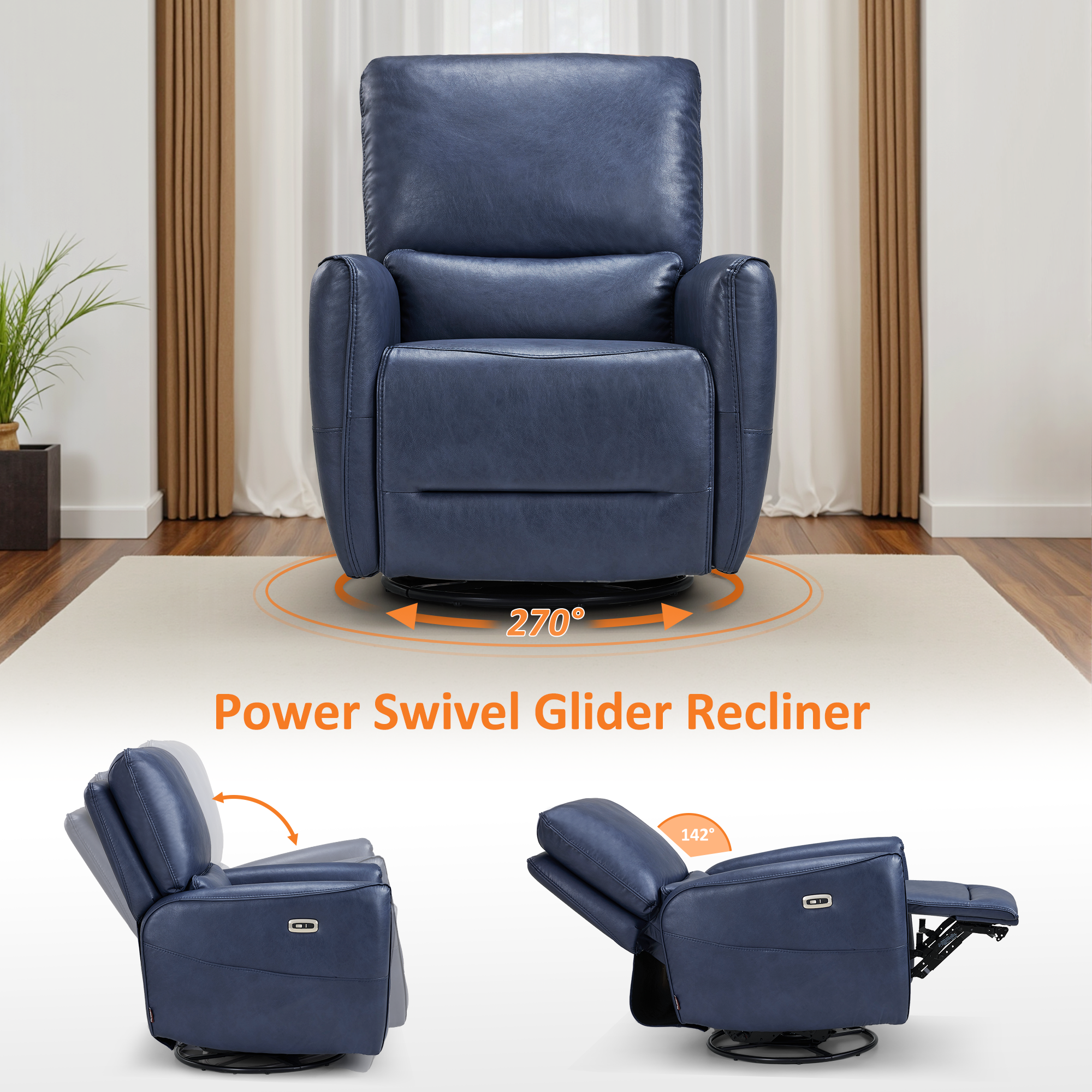 Power Swivel Rocker Recliner, Faux Leather 6922