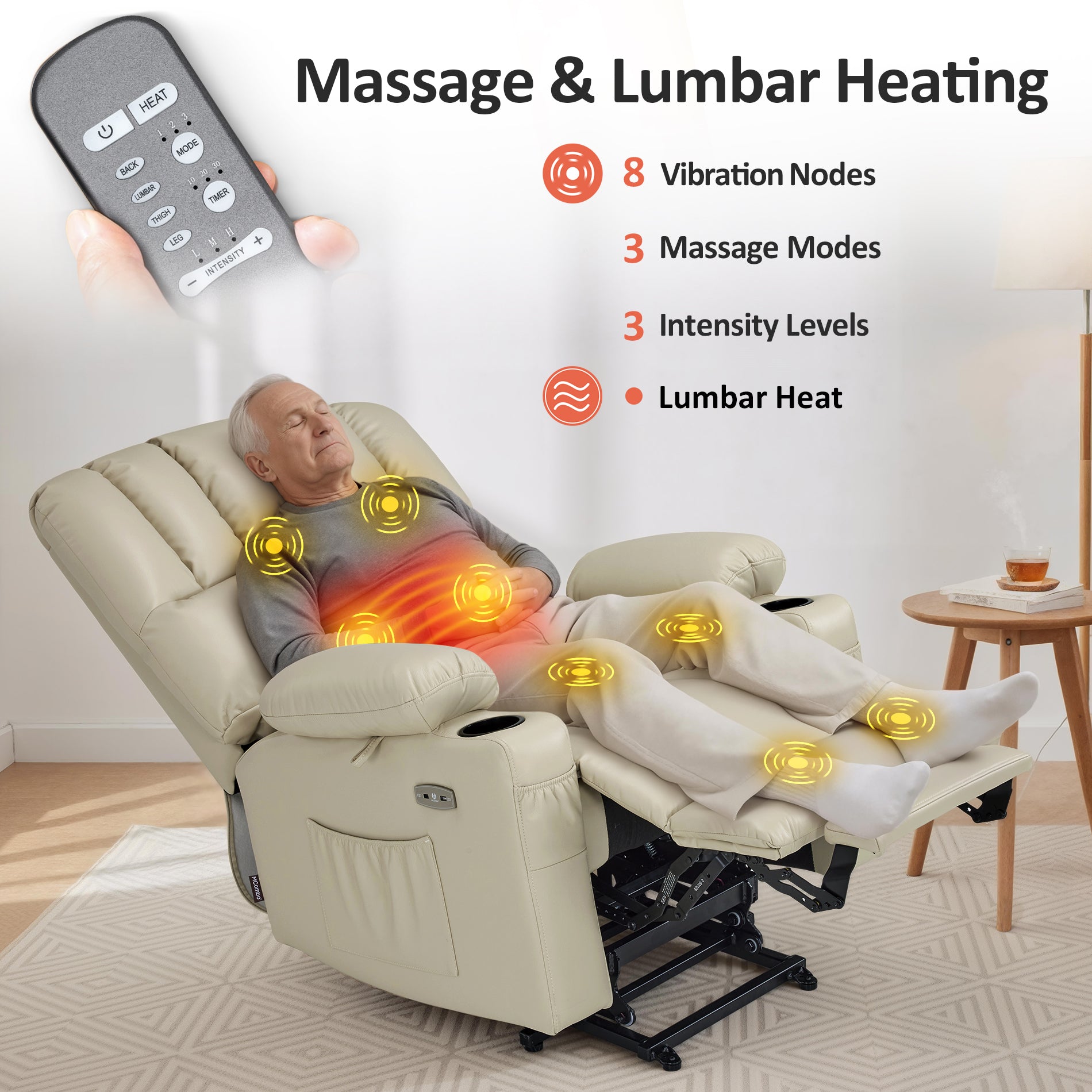 Power Lift Recliner Chair for Elderly, Massage and Heat, Faux Leather 7095|7099|R7092|R7096
