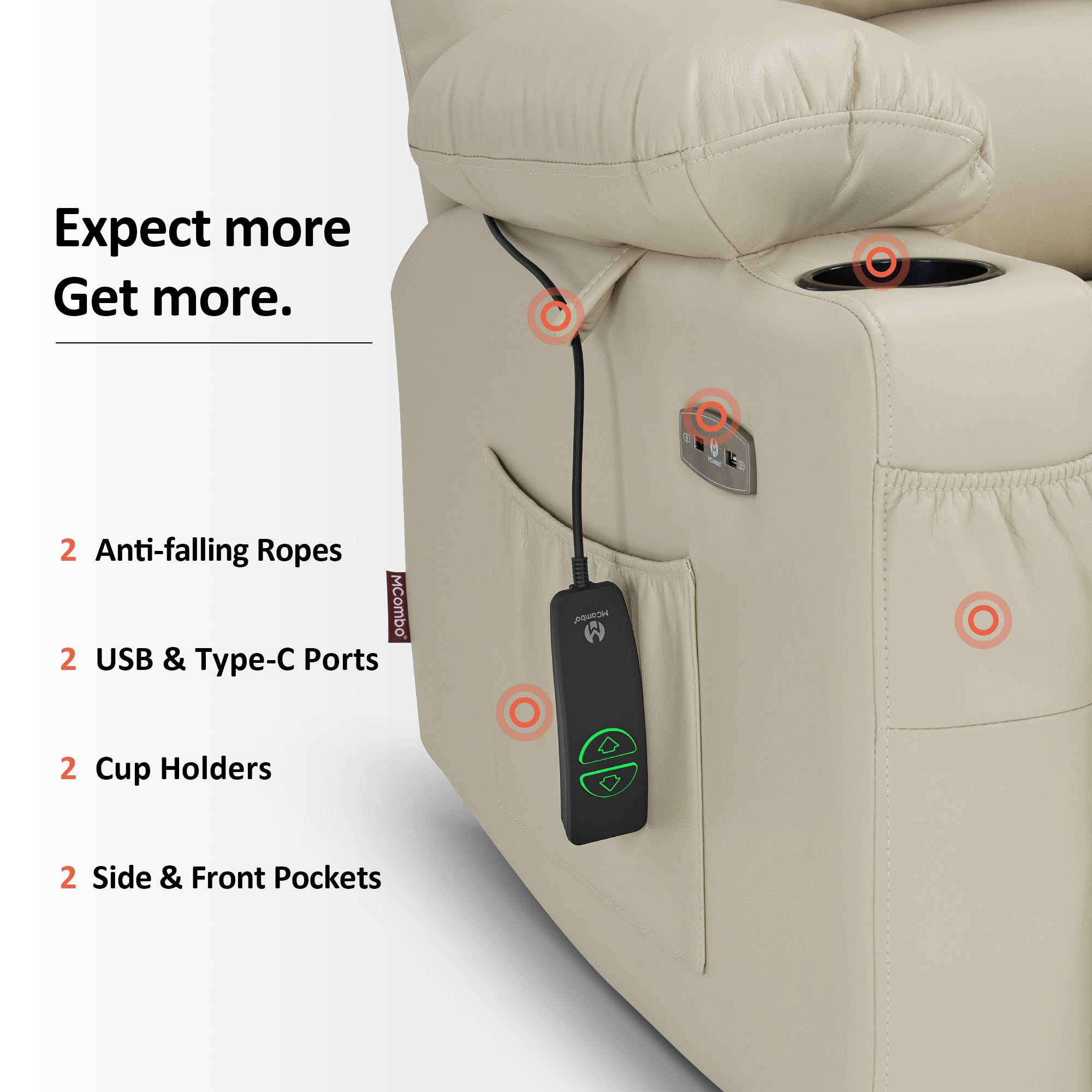 Power Lift Recliner Chair for Elderly, Massage and Heat, Faux Leather 7095|7099|R7092|R7096