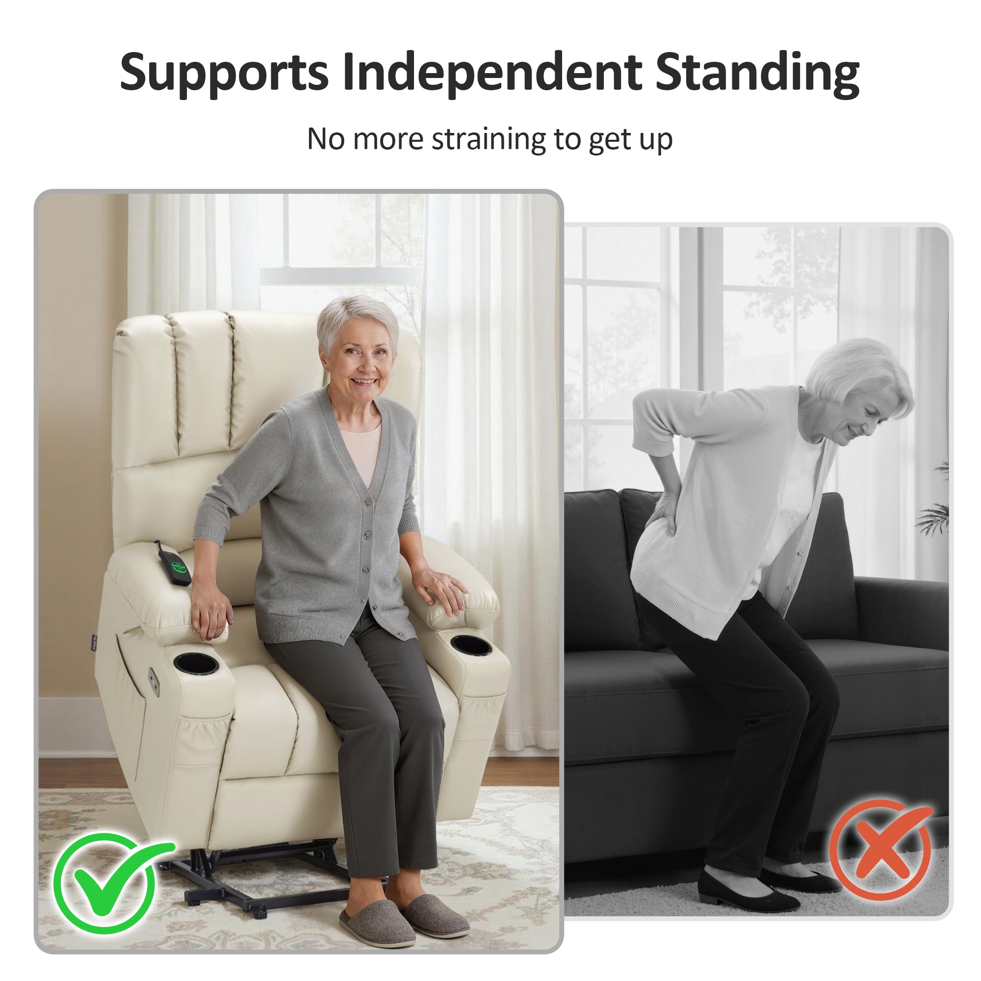 Power Lift Recliner Chair for Elderly, Massage and Heat, Faux Leather 7095|7099|R7092|R7096