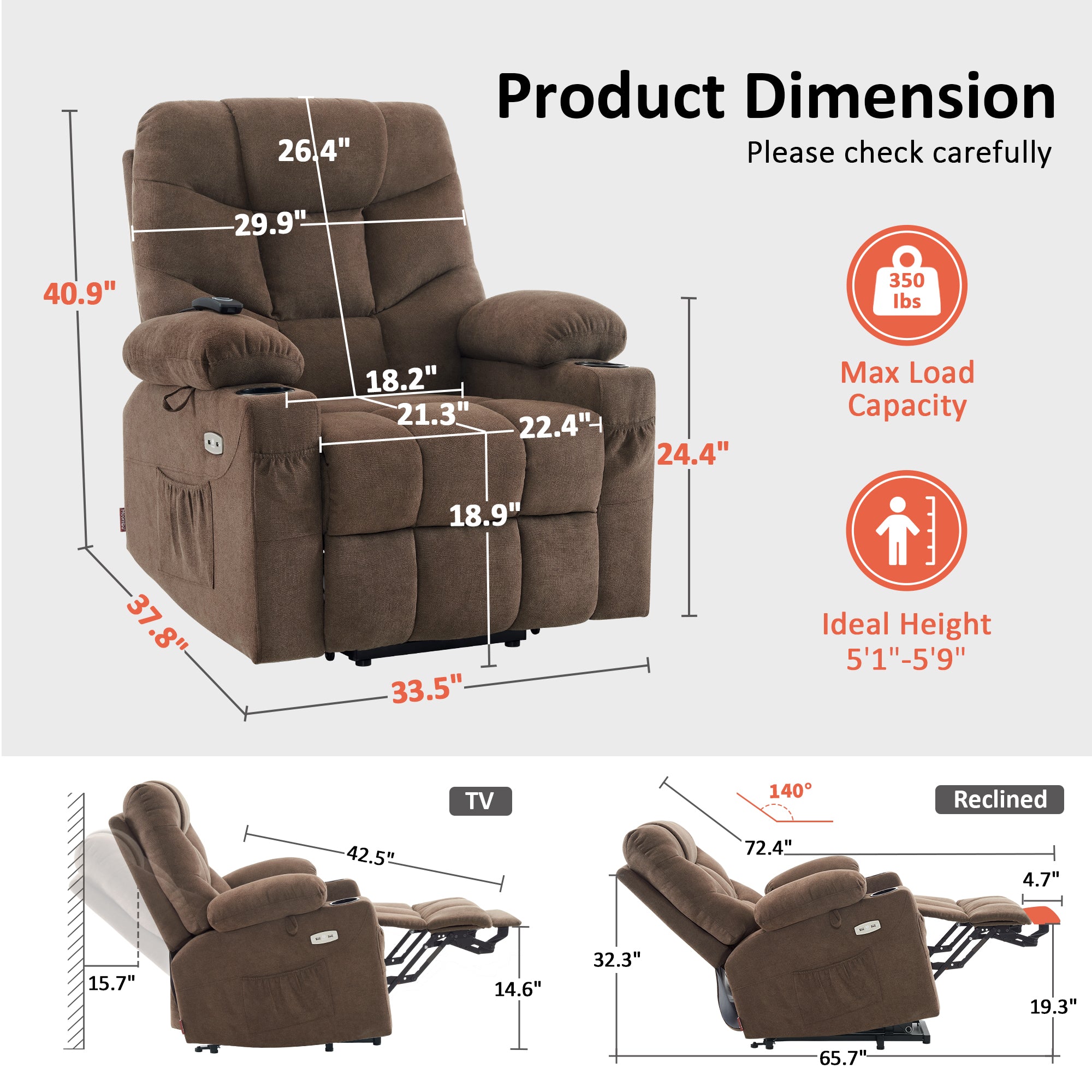 Power Lift Recliner Chair for Elderly, Fabric 7283|7287|R7289