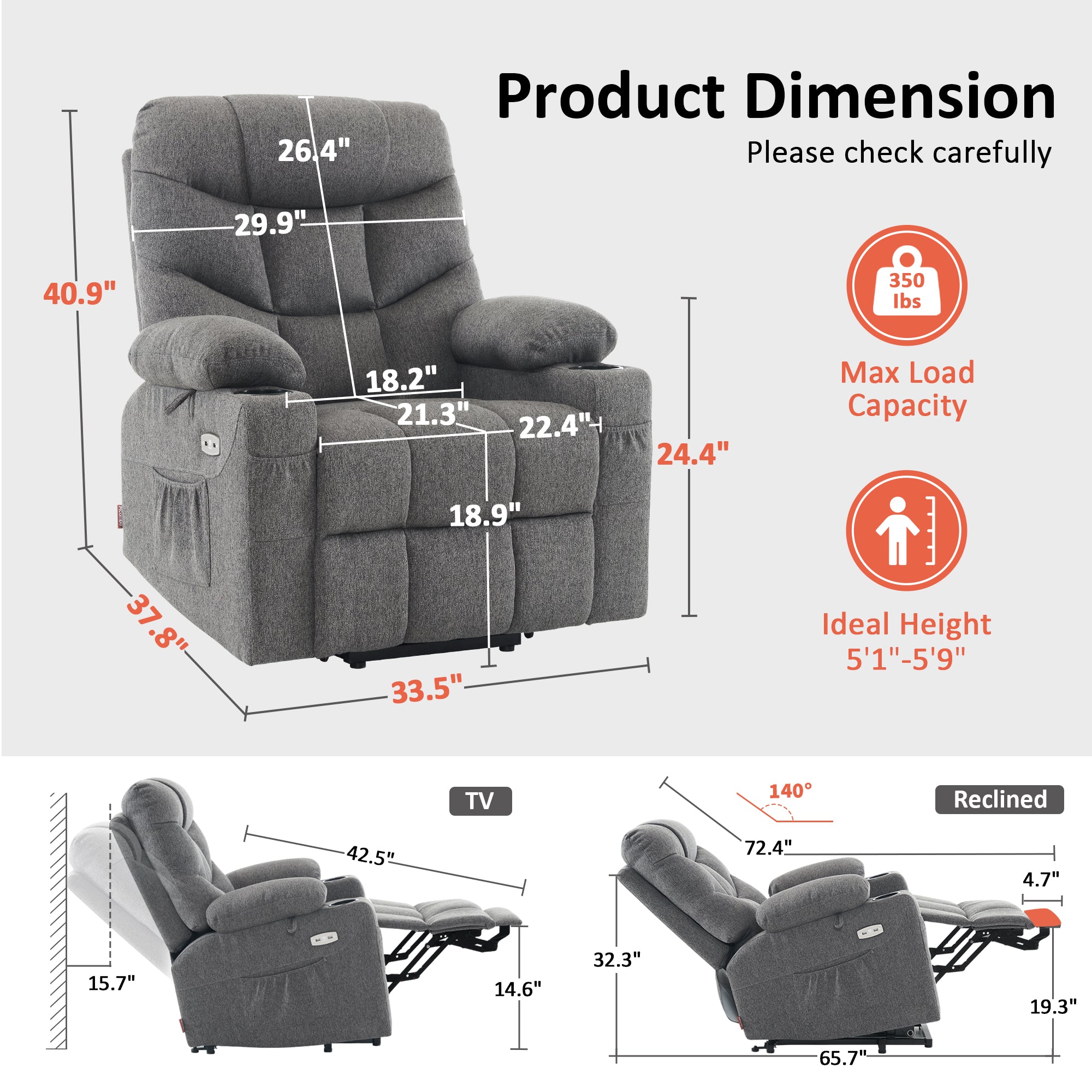 Power Lift Recliner Chair for Elderly, Fabric 7283|7287|R7289