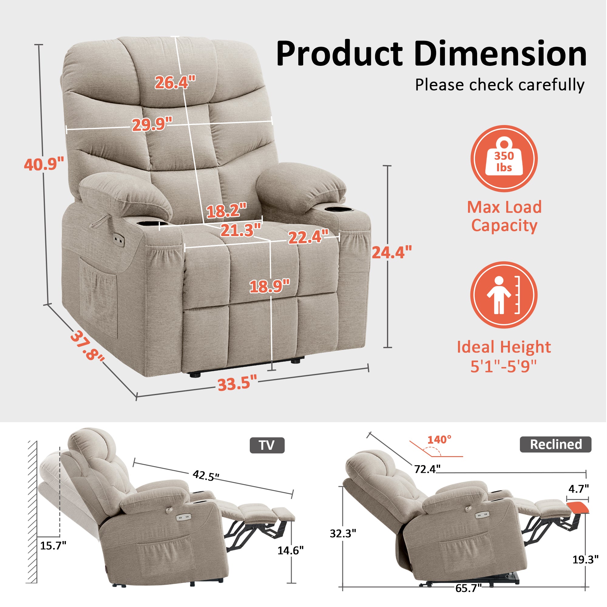 Power Lift Recliner Chair for Elderly, Fabric 7283|7287|R7289