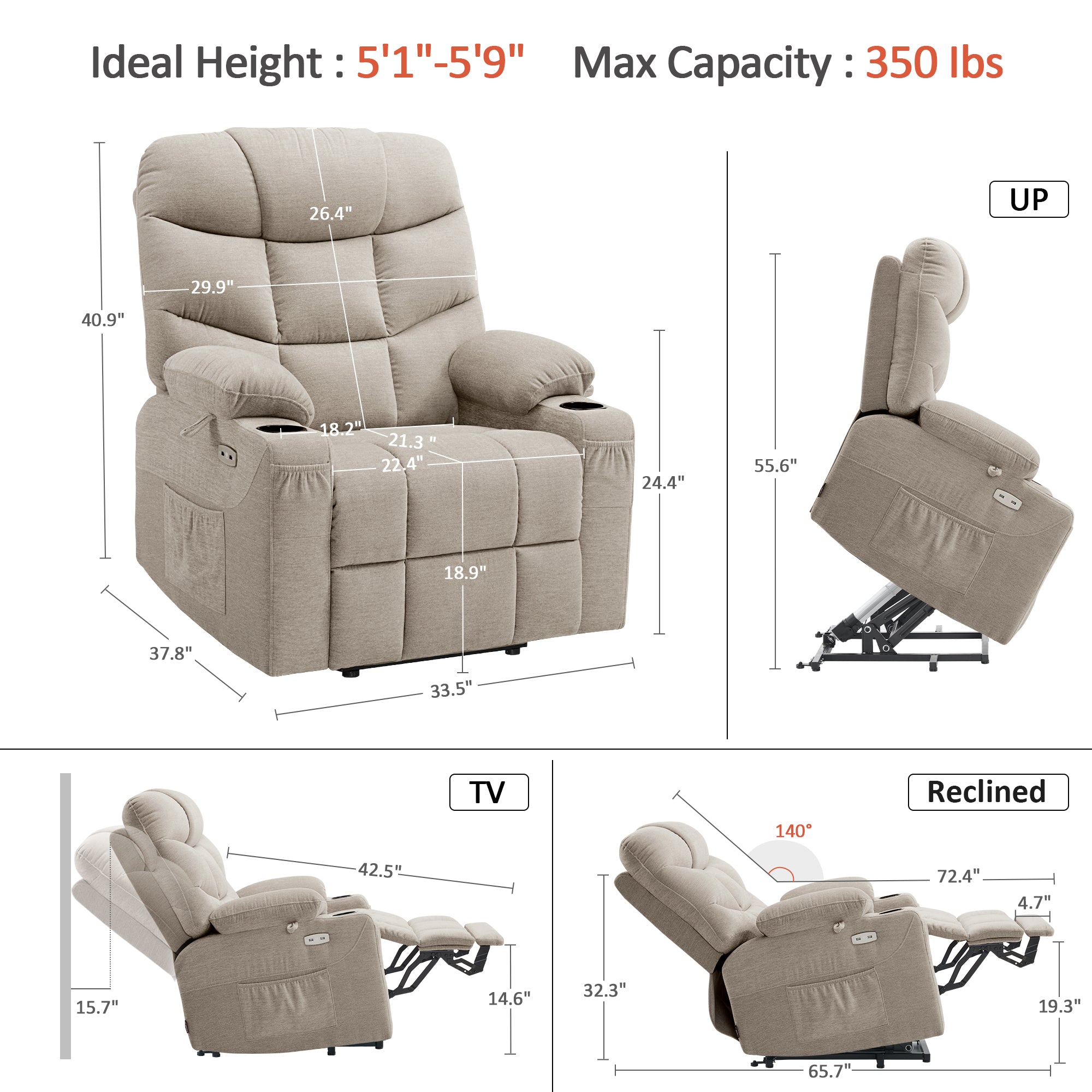 Power Lift Recliner Chair for Elderly, Fabric 7283|7287|R7289
