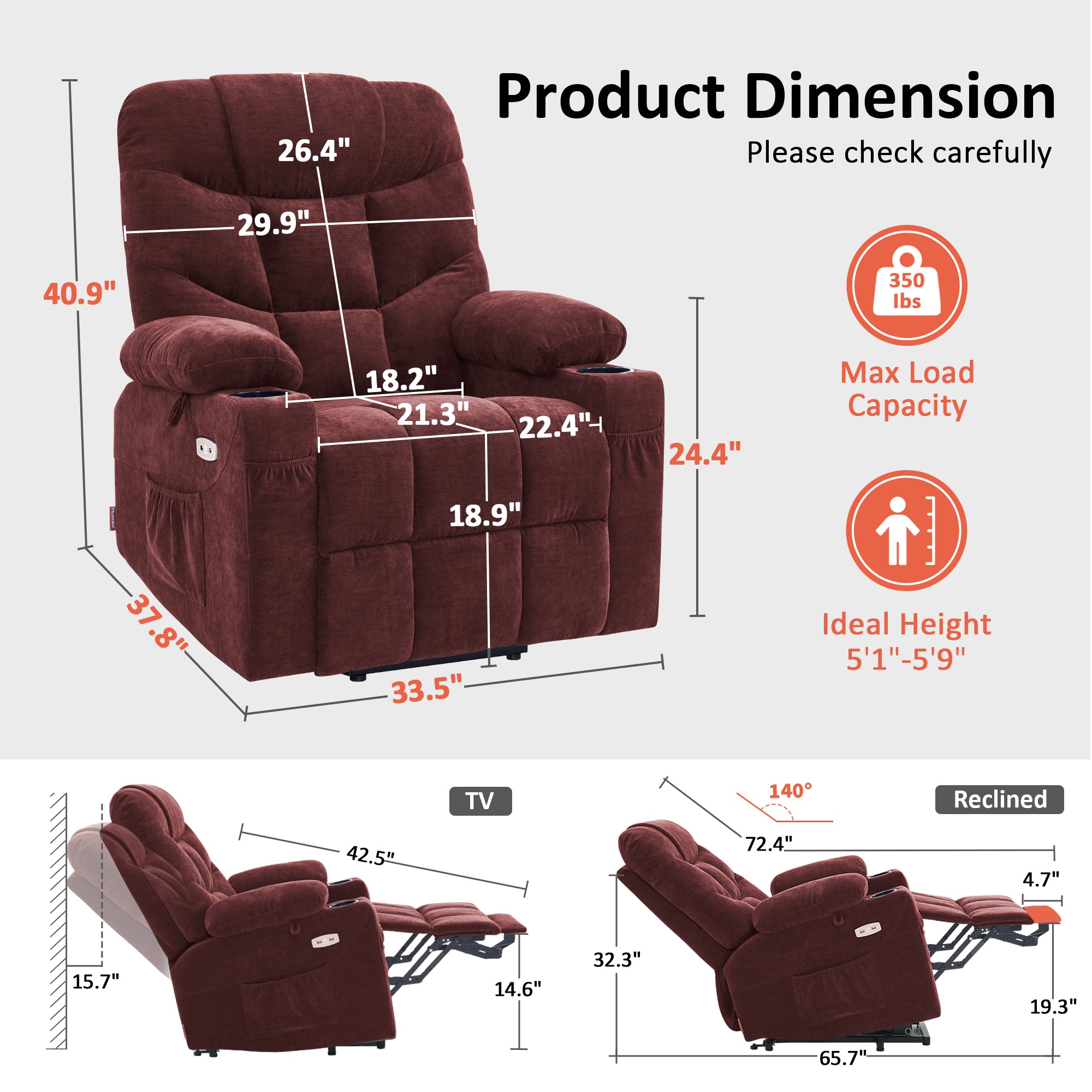 Power Lift Recliner Chair for Elderly, Fabric 7283|7287|R7289