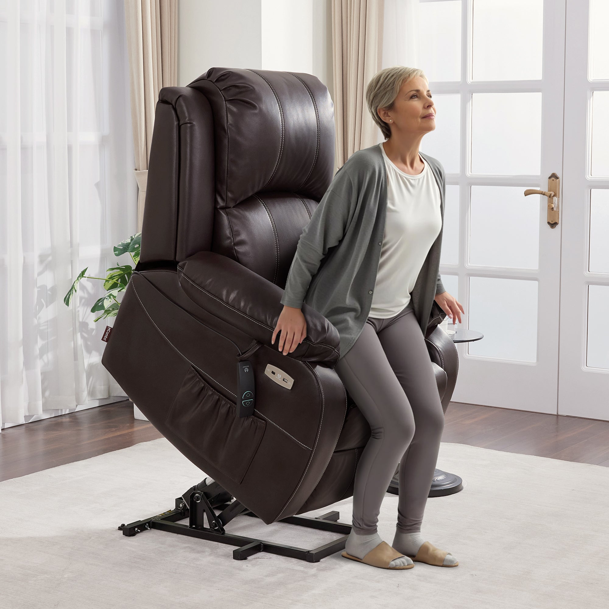 Power Lift Recliner Chair for Elderly, Massage and Heat, Faux Leather 7408|R7410