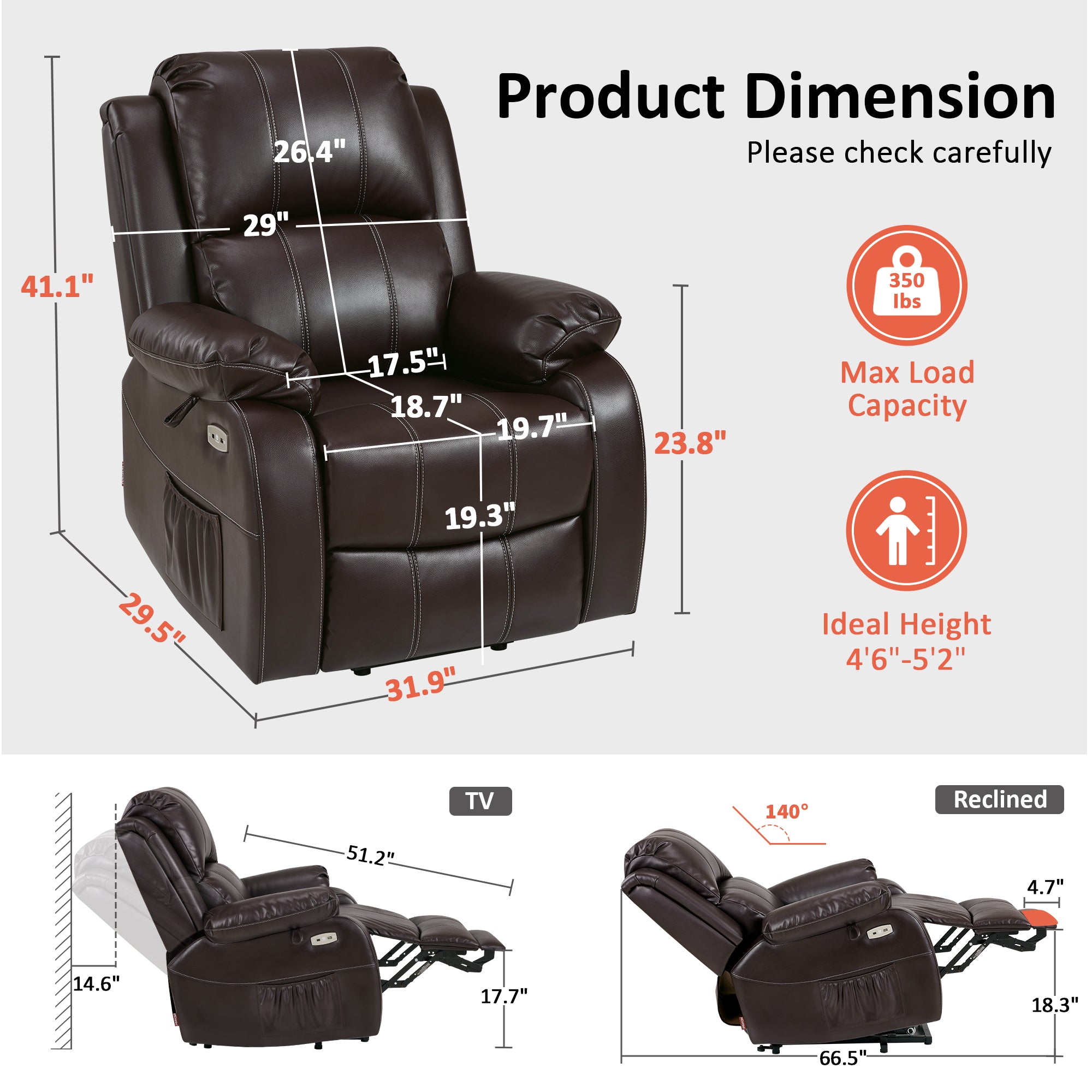 Power Lift Recliner Chair for Elderly, Massage and Heat, Faux Leather 7408|R7410