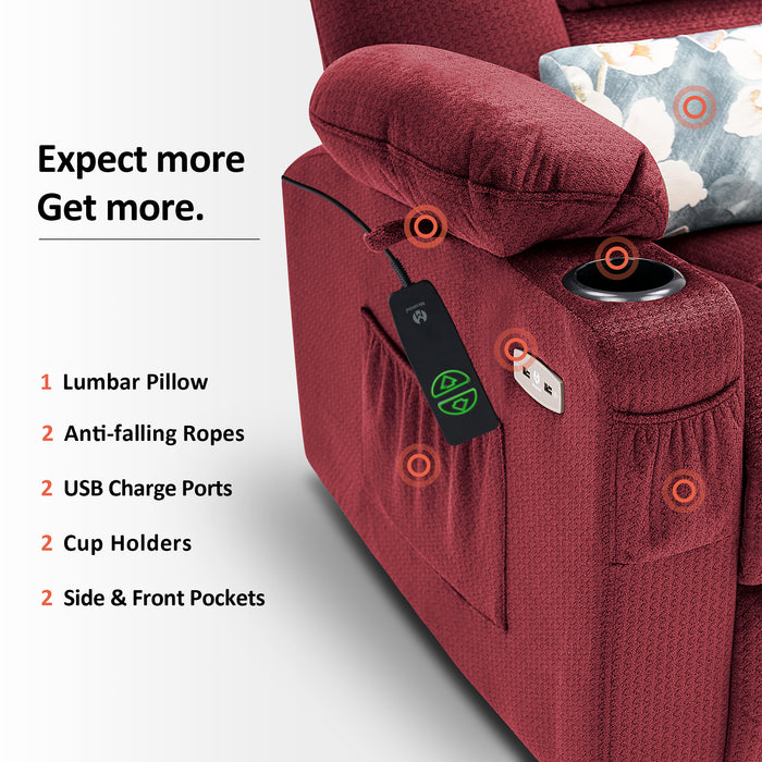 Mcombo Electric Power Lift Recliner Chair with Massage and Heat for Elderly, Extended Footrest, Hand Remote Control, Lumbar Pillow, Cup Holders, USB Ports, Fabric Medium(#7529)