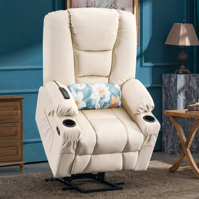 Mcombo Power Lift Recliner Chair with Massage and Heat for Elderly, Extended Footrest, 3 Positions, Lumbar Pillow, Cup Holders, USB Ports, Faux Leather Large(#7539)