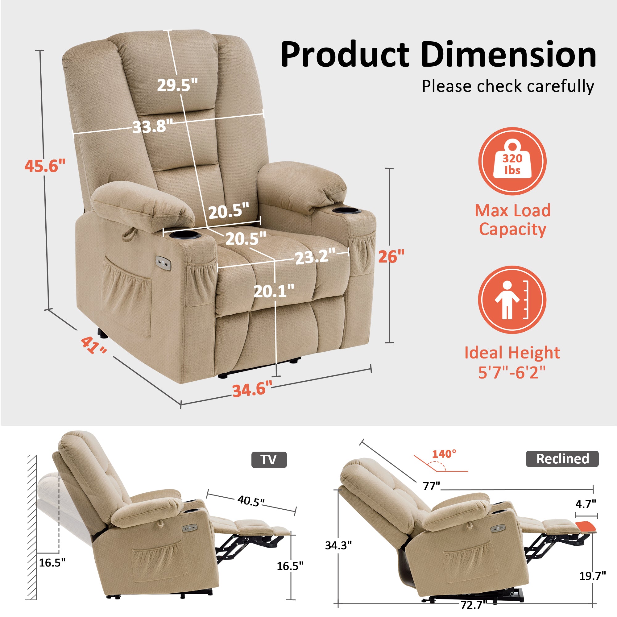 Power Lift Recliner Chair, Massage and Heat, Fabric 7549|R7541|R7561