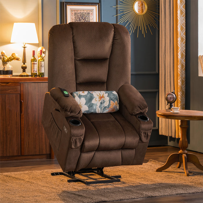 Mcombo Electric Power Lift Recliner Chair with Massage and Heat for Elderly, Extended Footrest, Hand Remote Control, Lumbar Pillow, Cup Holders, USB Ports, Fabric Large(#7549)