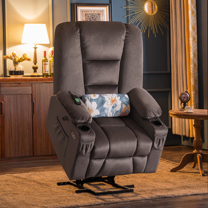 Mcombo Electric Power Lift Recliner Chair with Massage and Heat for Elderly, Extended Footrest, Hand Remote Control, Lumbar Pillow, Cup Holders, USB Ports, Fabric Large(#7549)