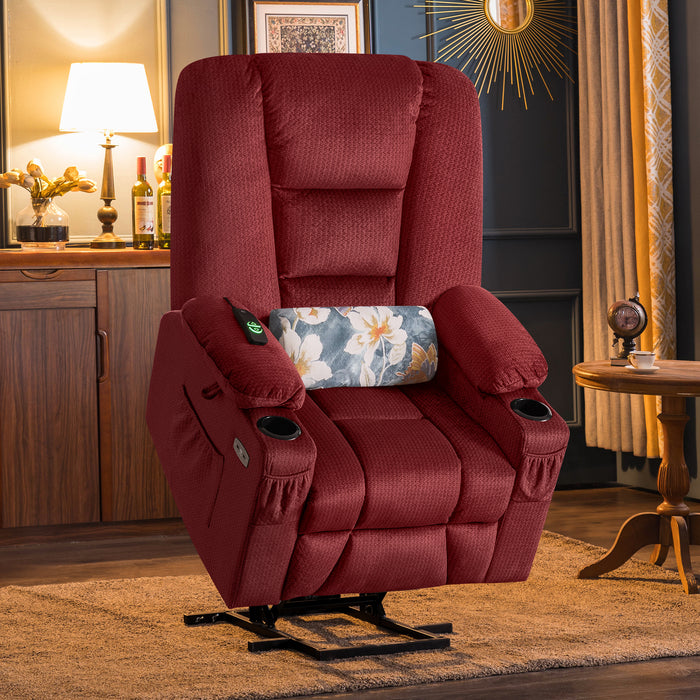 Mcombo Electric Power Lift Recliner Chair with Massage and Heat for Elderly, Extended Footrest, Hand Remote Control, Lumbar Pillow, Cup Holders, USB Ports, Fabric Large(#7549)