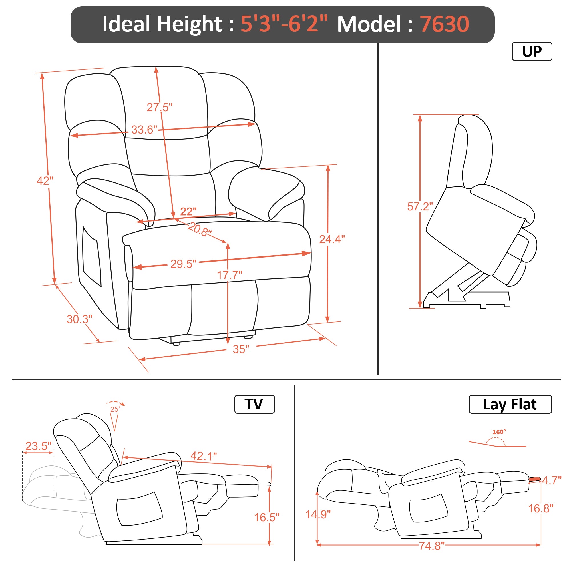 Power Lift Recliner Chair for Elderly, Dual Motor, Fabric 7630