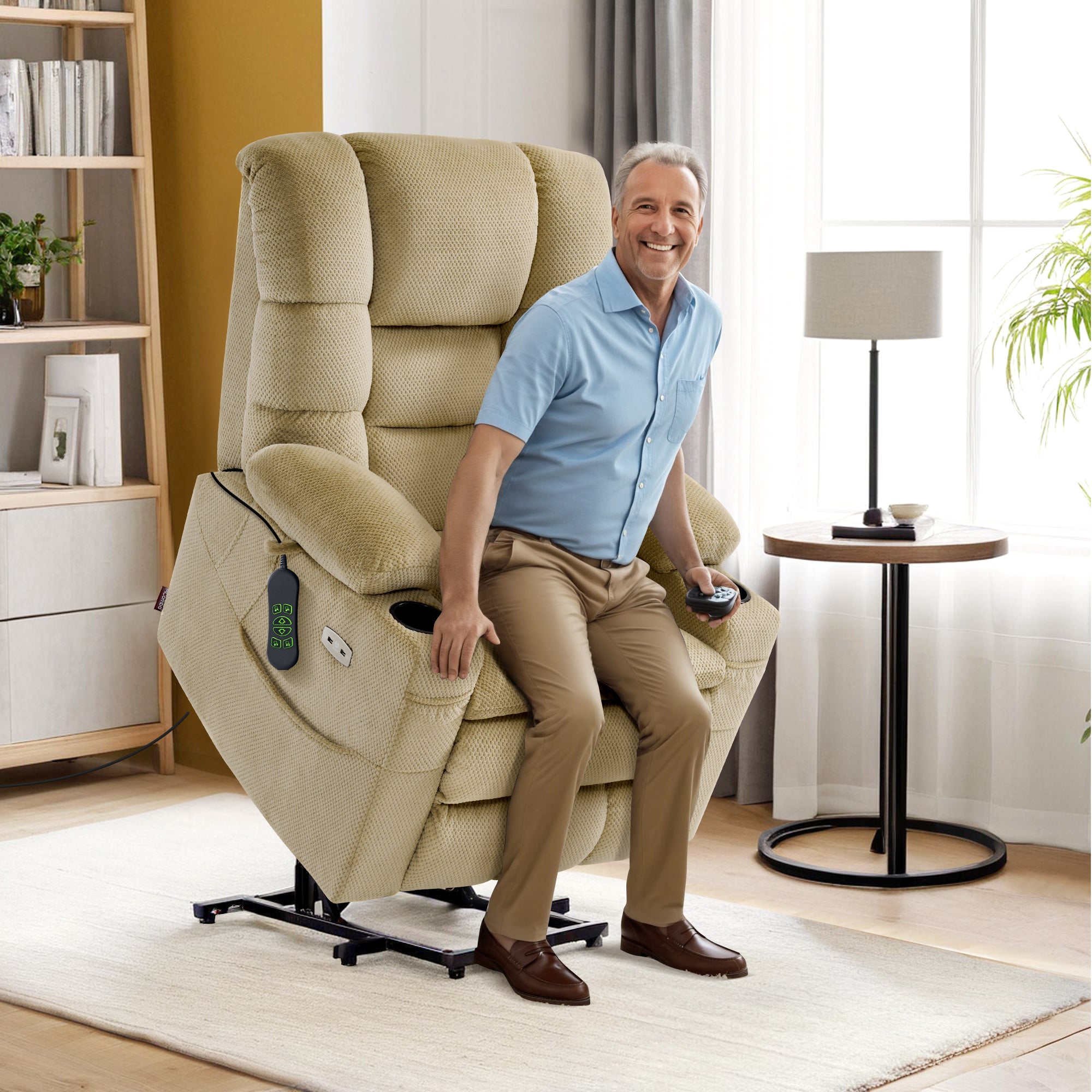 Power Lift Recliner Chair for Elderly, Triple Motor, Massage and Heat, Fabric 7634|7631|7632|R7635