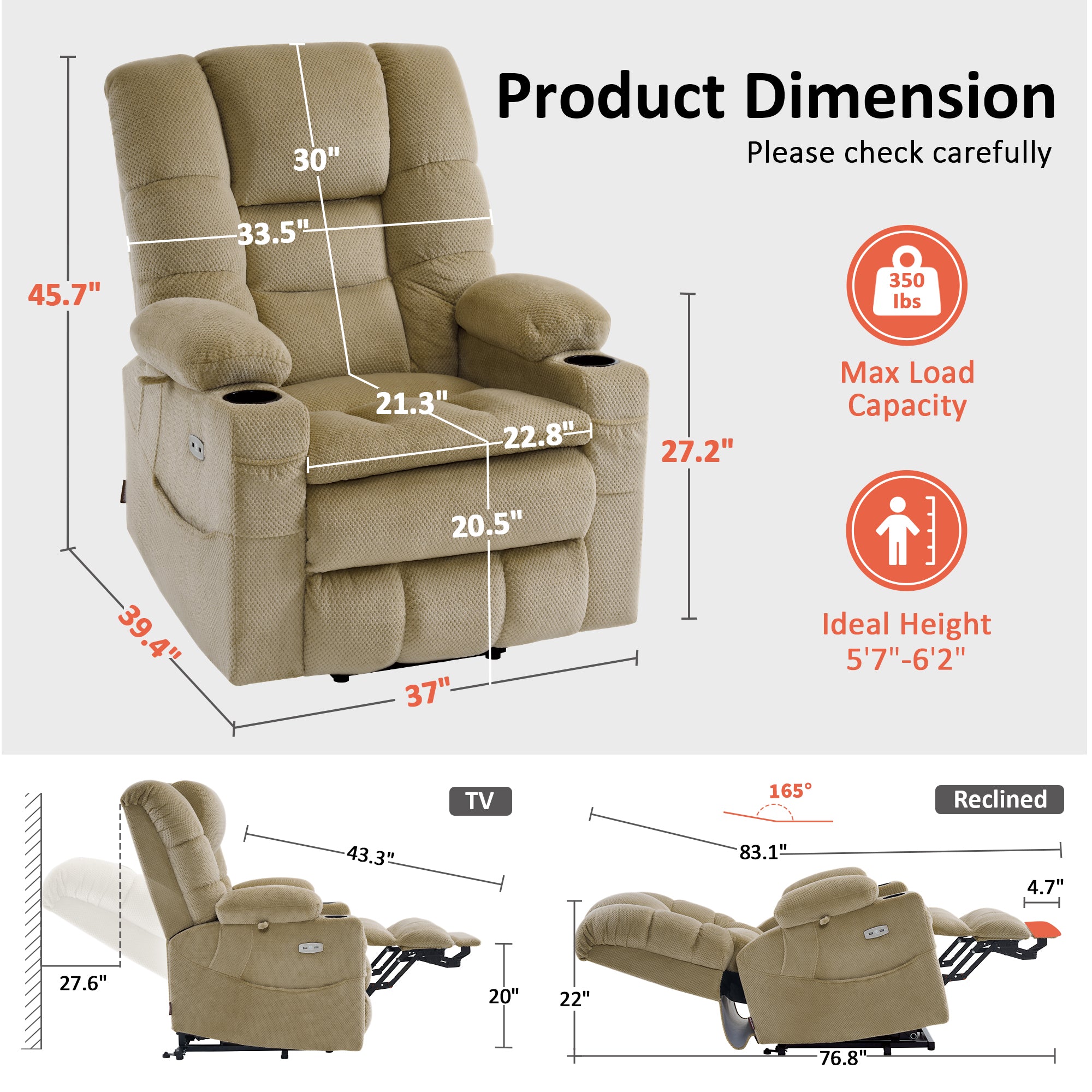 Power Lift Recliner Chair for Elderly, Triple Motor, Massage and Heat, Fabric 7634|7631|7632|R7635