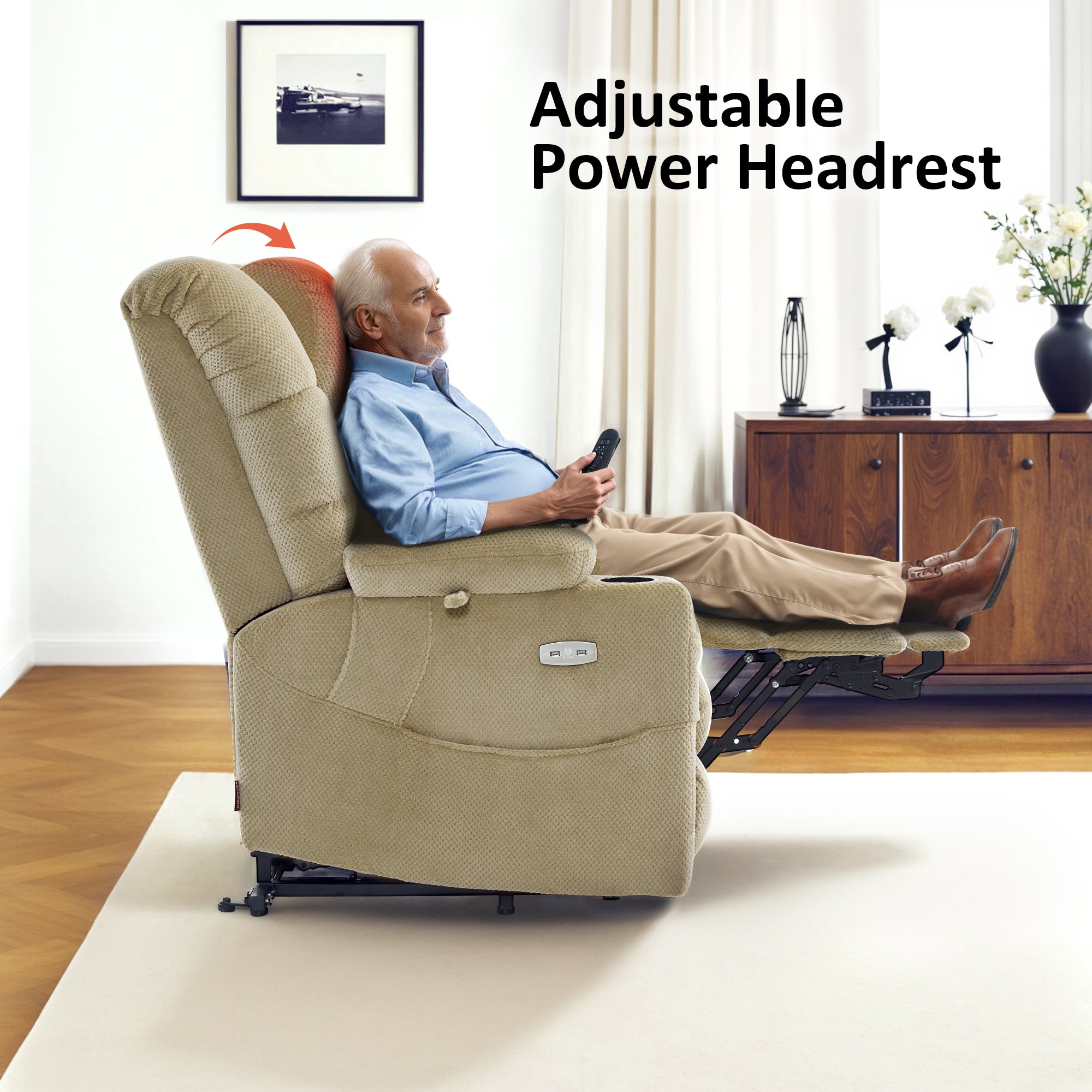 Power Lift Recliner Chair for Elderly, Triple Motor, Massage and Heat, Fabric 7634|7631|7632|R7635