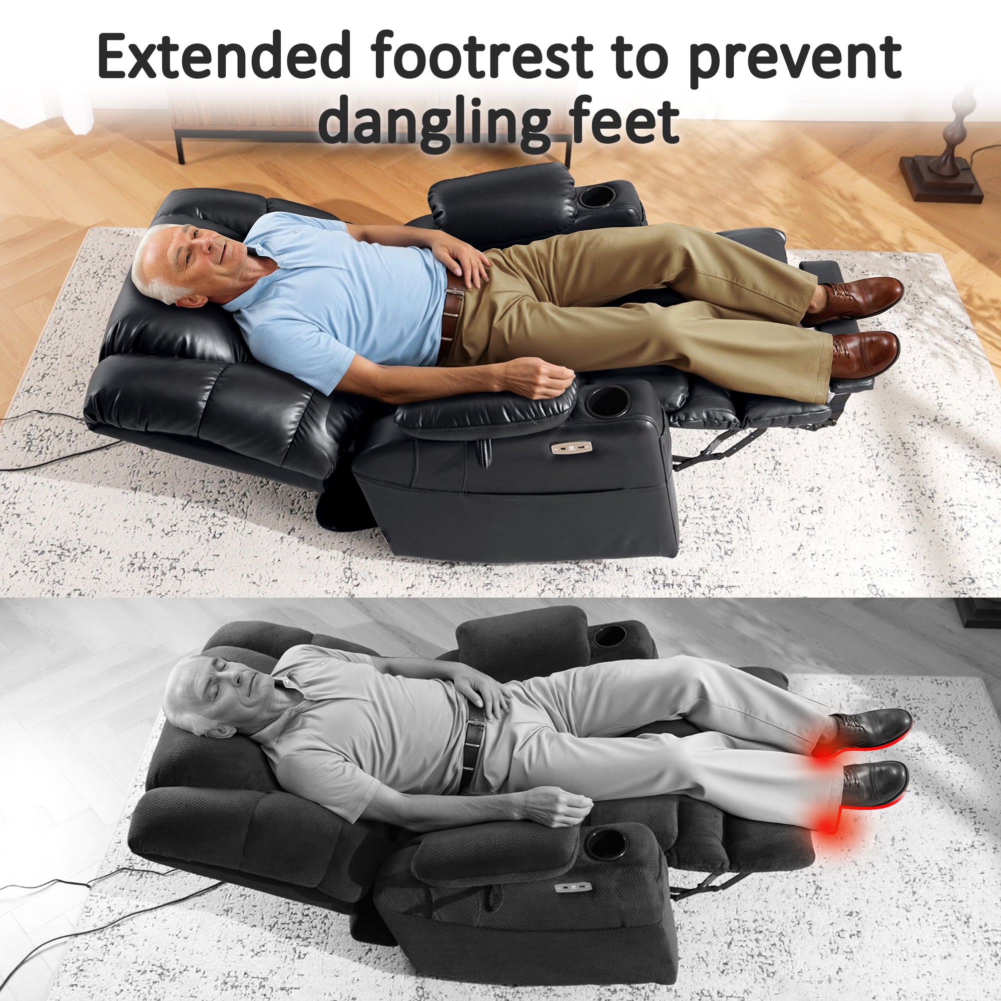 Power Lift Recliner Chair for Elderly, Dual Motor, Massage and Heat, Faux Leather 7634|R7635