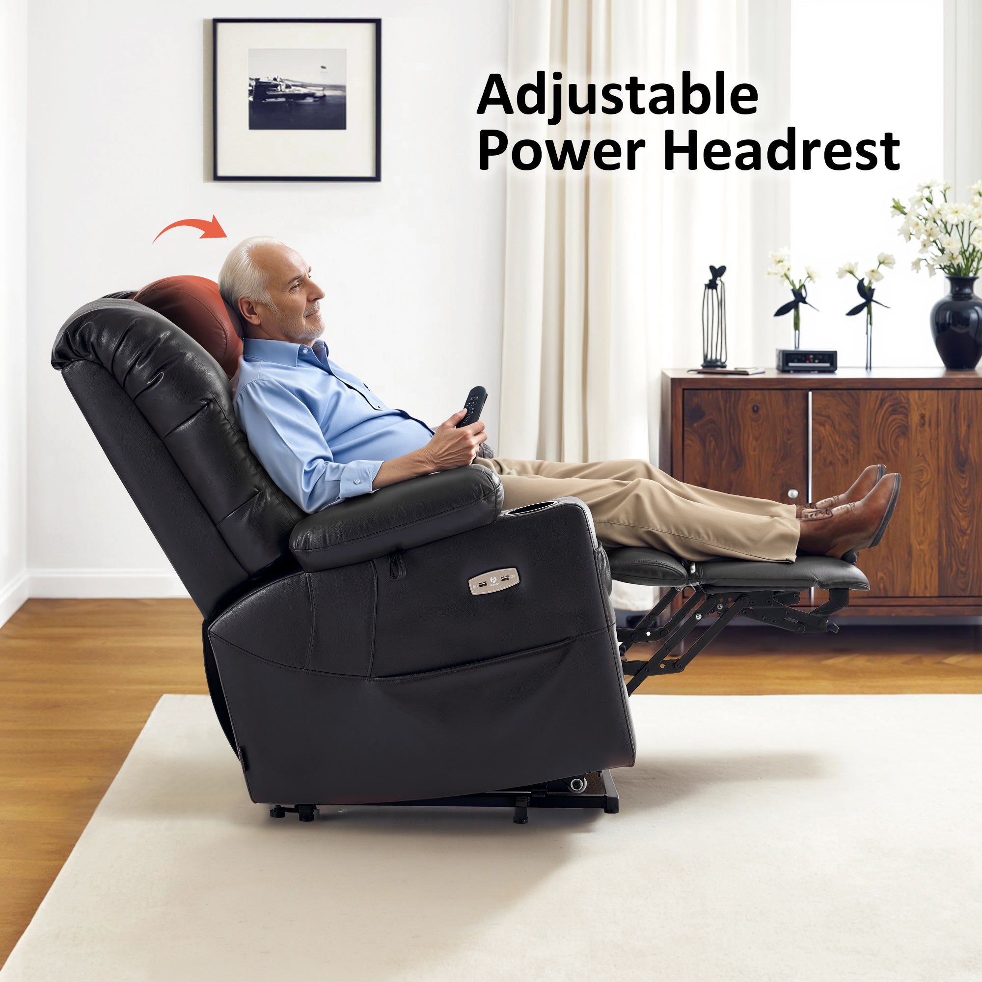 Power Lift Recliner Chair for Elderly, Dual Motor, Massage and Heat, Faux Leather 7634|R7635