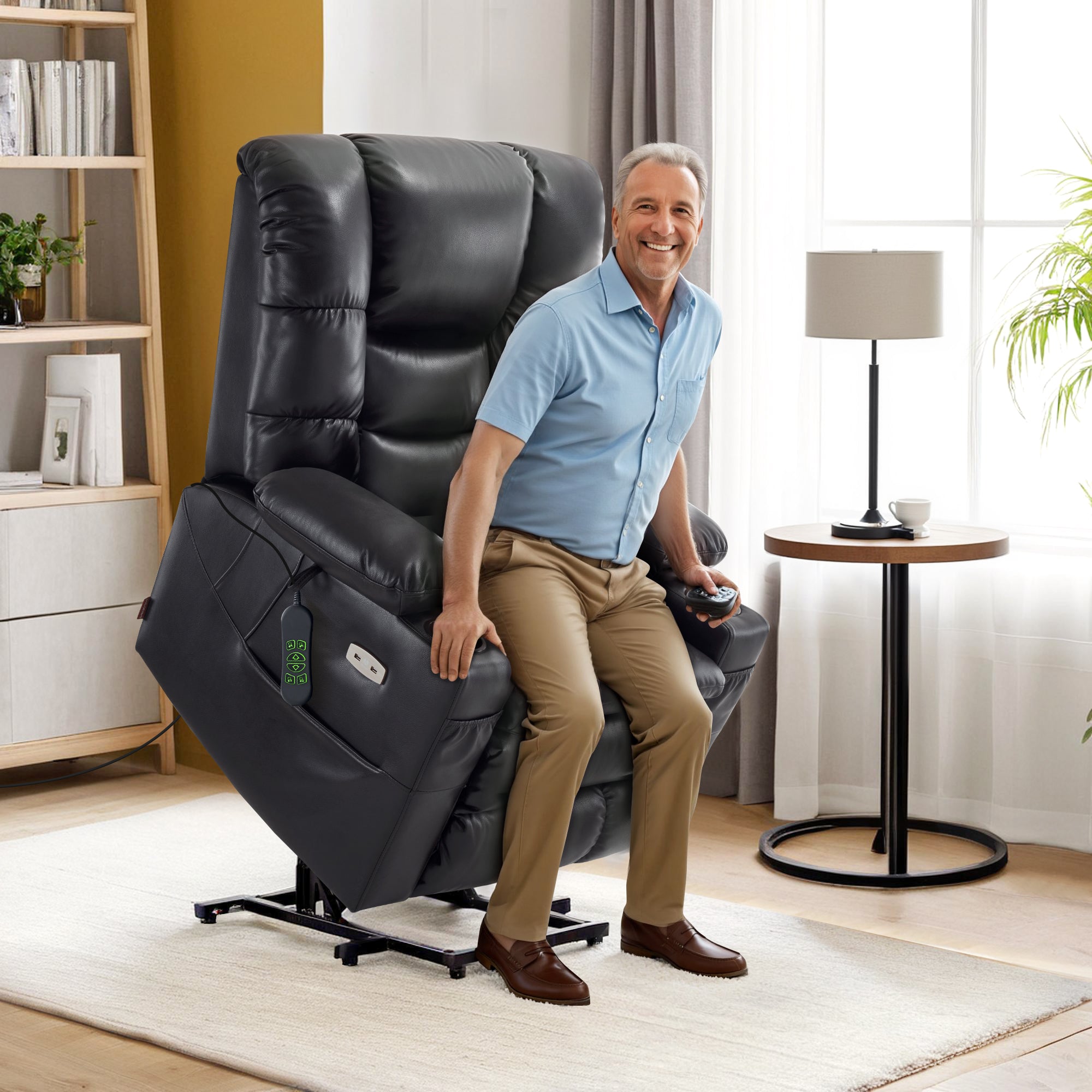 Power Lift Recliner Chair for Elderly, Dual Motor, Massage and Heat, Faux Leather 7634|R7635