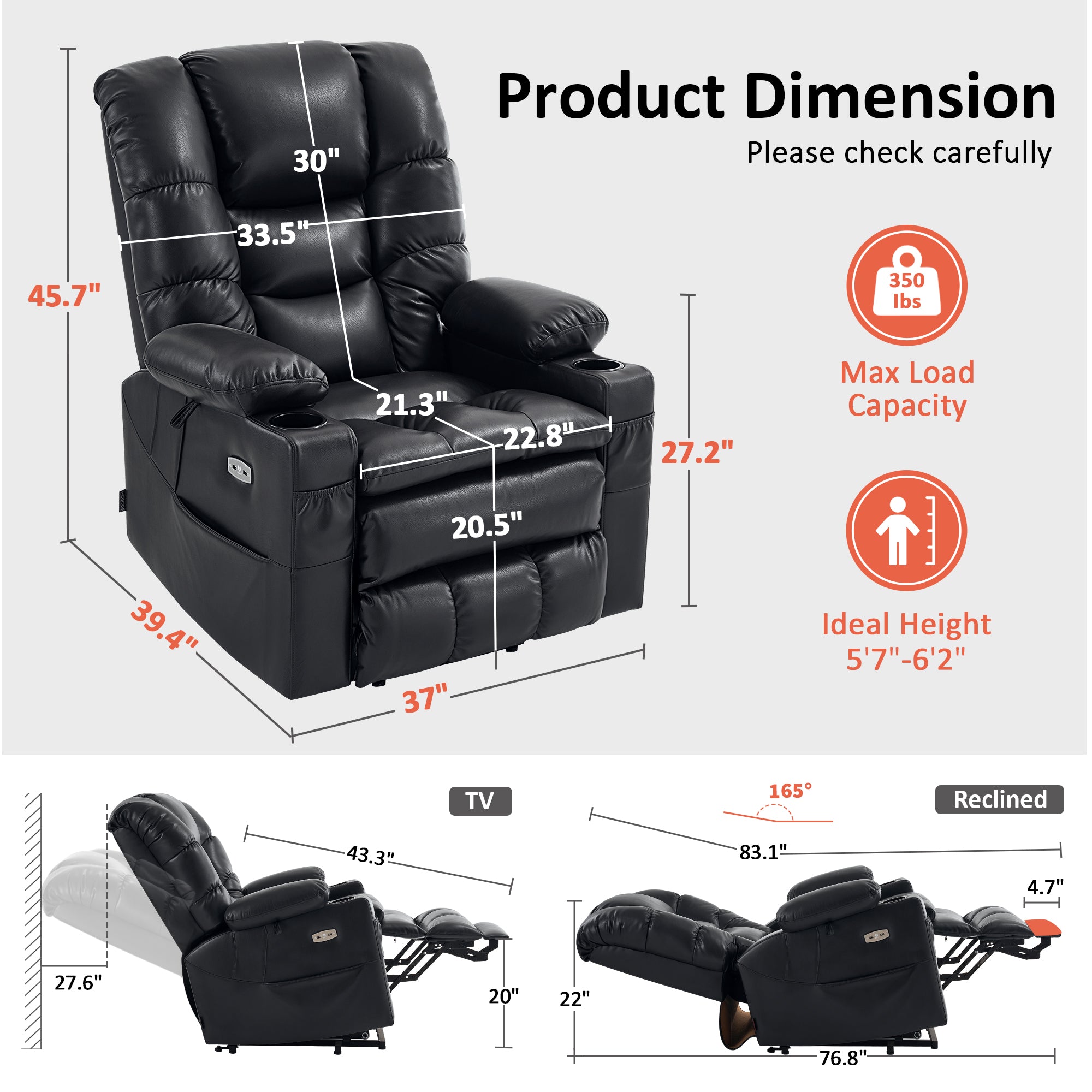 Power Lift Recliner Chair for Elderly,Triple Motor, Massage and Heat, Faux Leather 7632|7634|R7635