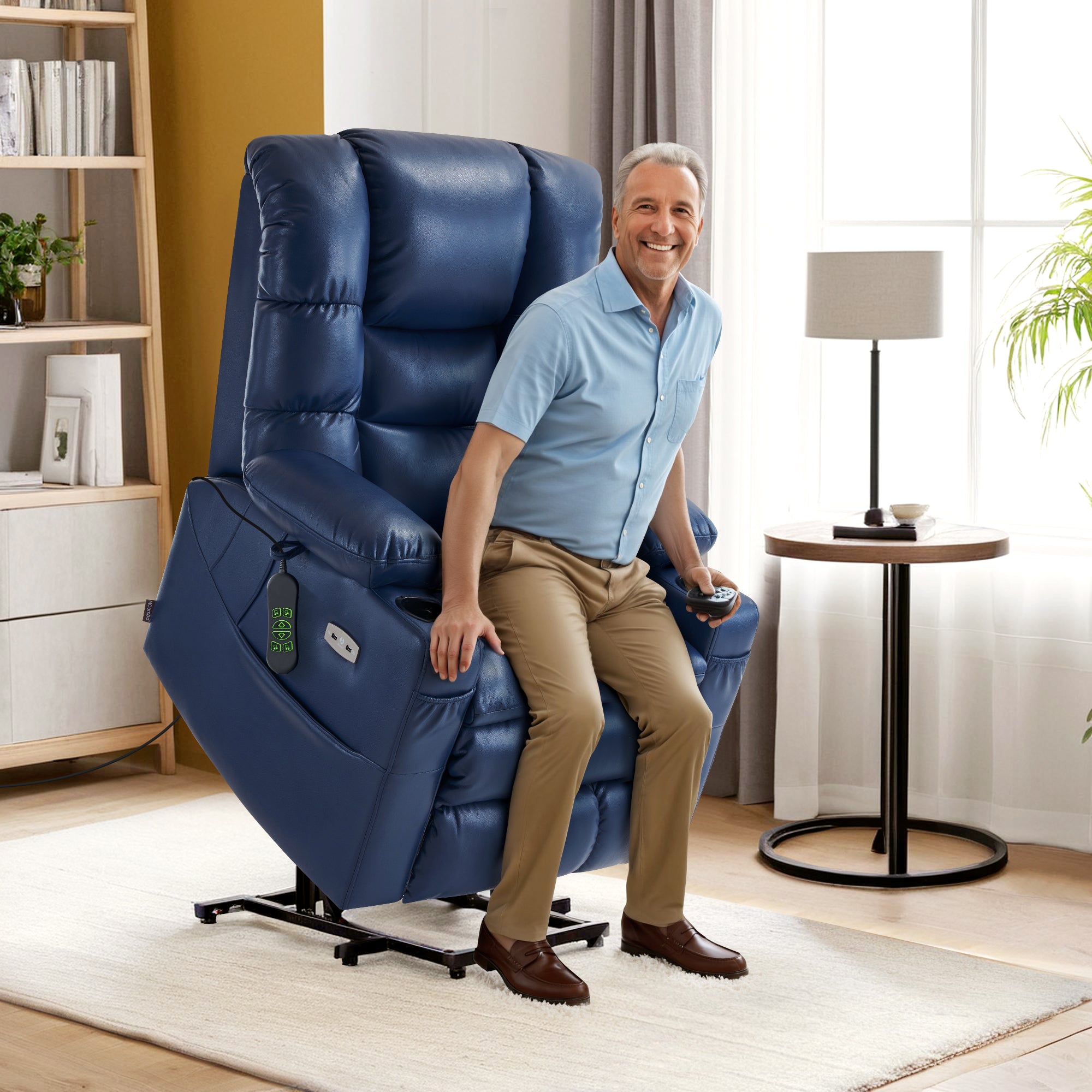 Power Lift Recliner Chair for Elderly, Dual Motor, Massage and Heat, Faux Leather 7634|R7635