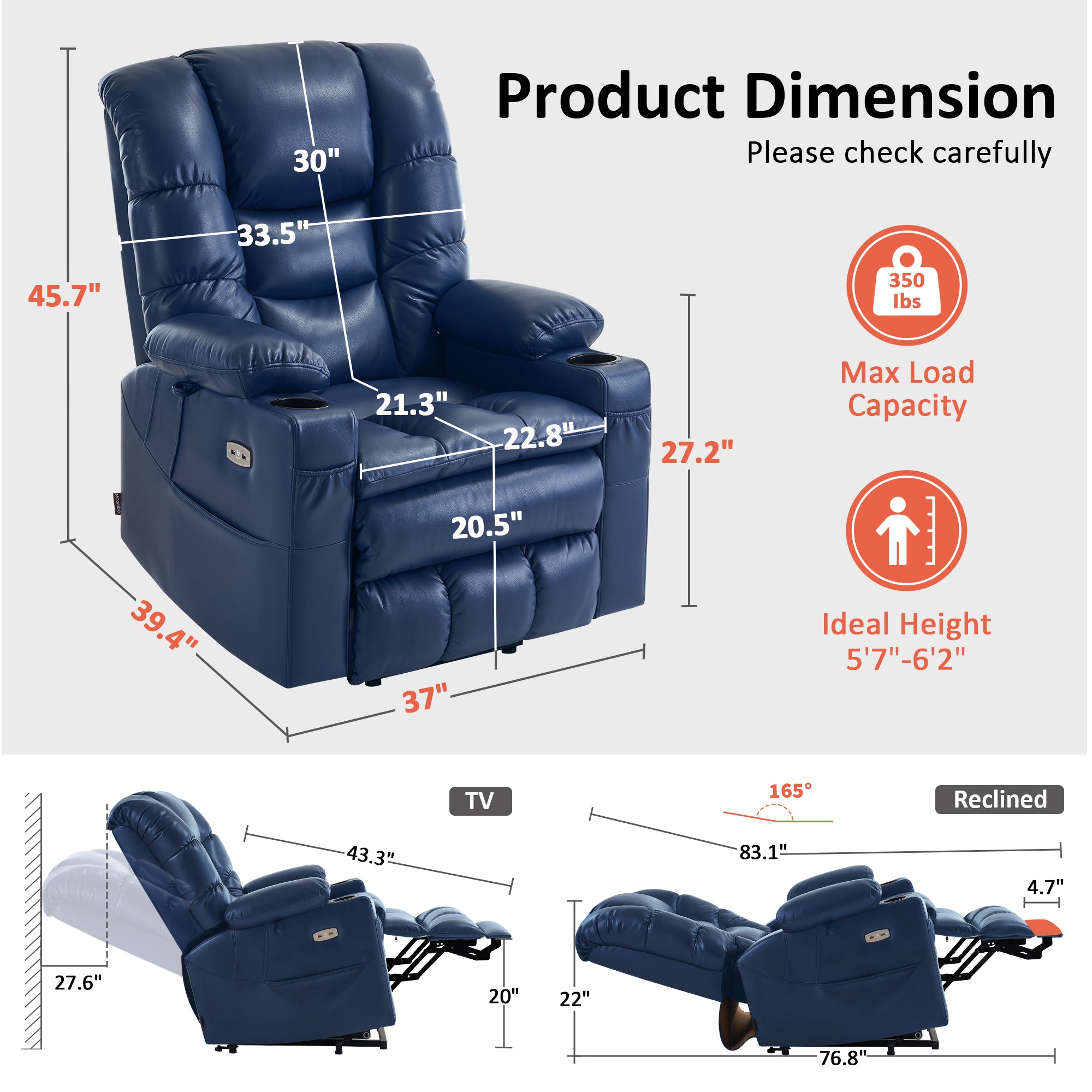 Power Lift Recliner Chair for Elderly,Triple Motor, Massage and Heat, Faux Leather 7632|7634|R7635