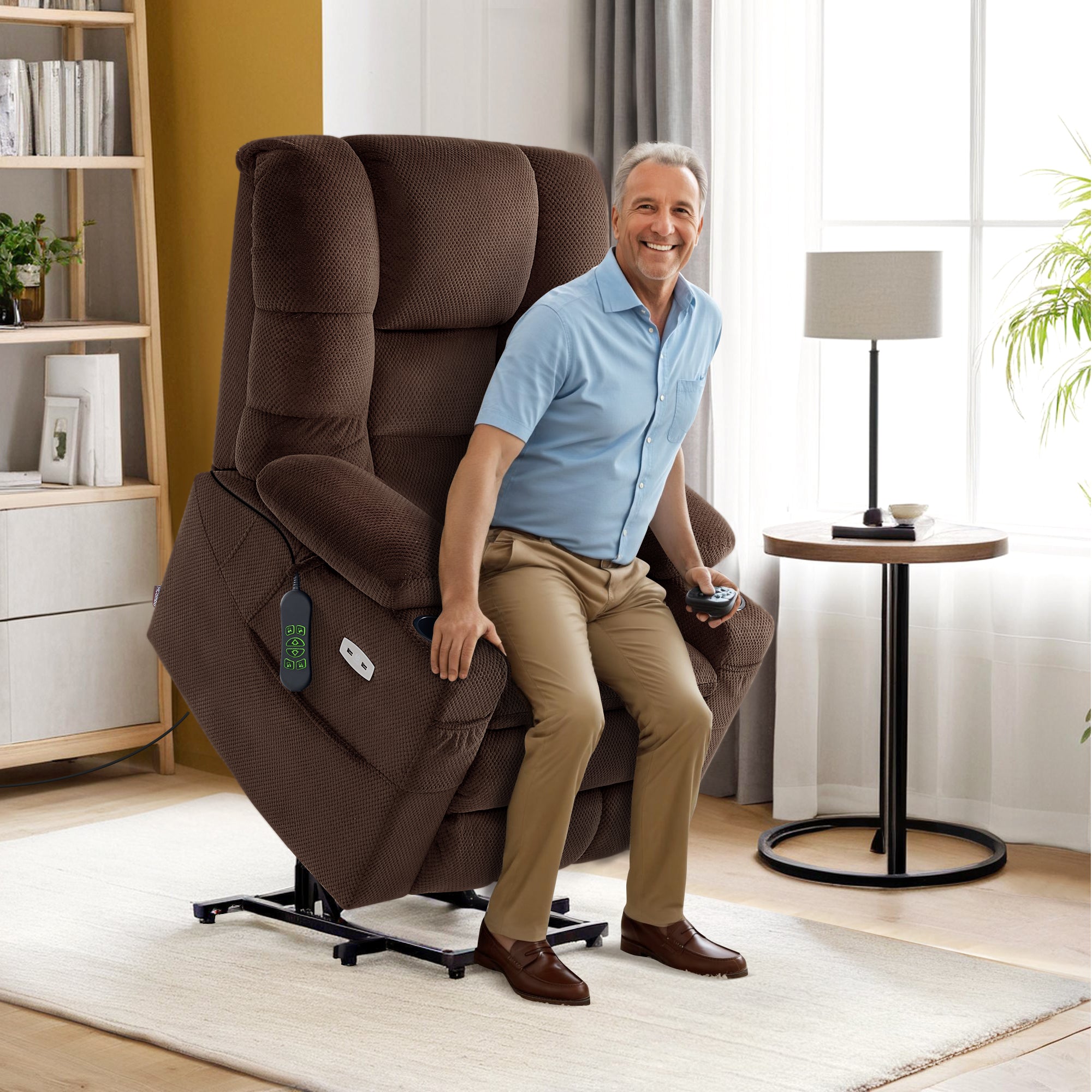 Power Lift Recliner Chair for Elderly, Dual Motor, Massage and Heat, Fabric 7634|7631|R7635