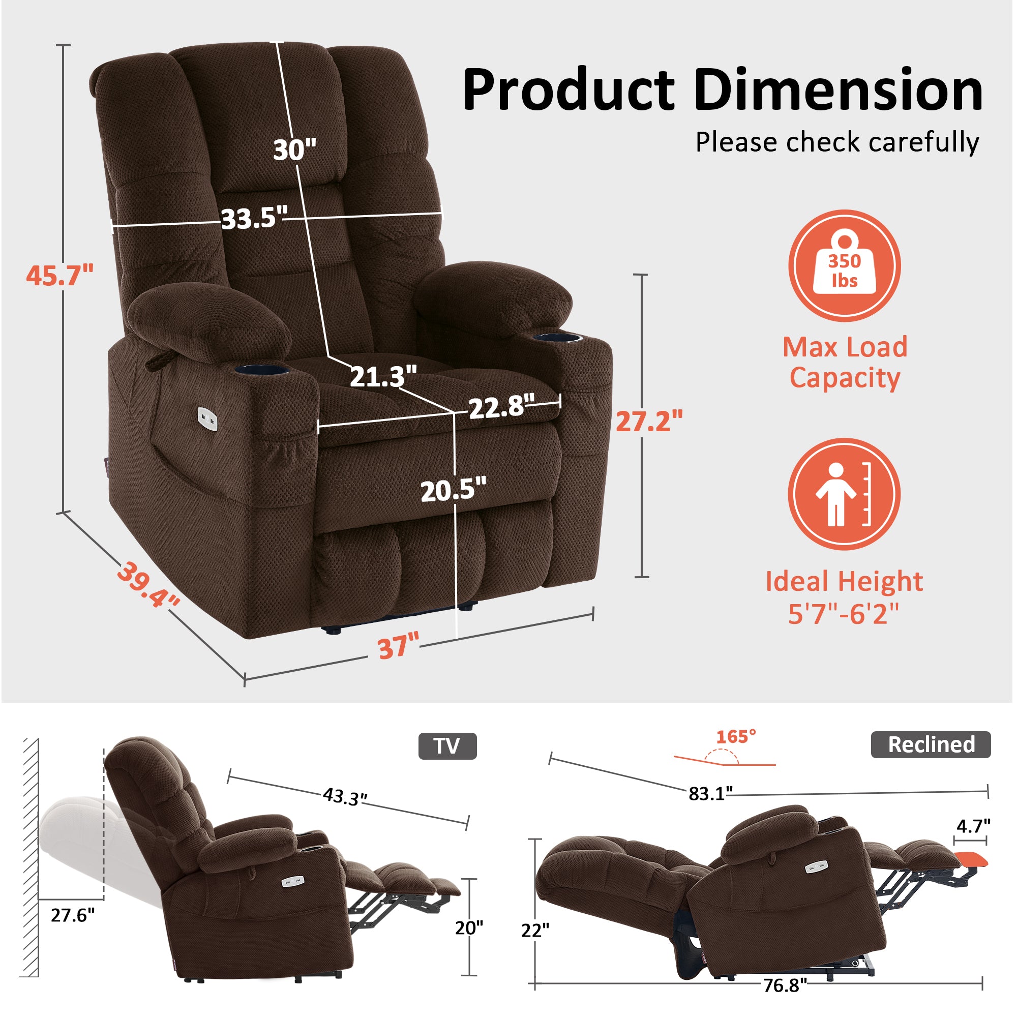 Power Lift Recliner Chair for Elderly, Dual Motor, Massage and Heat, Fabric 7634|7631|R7635