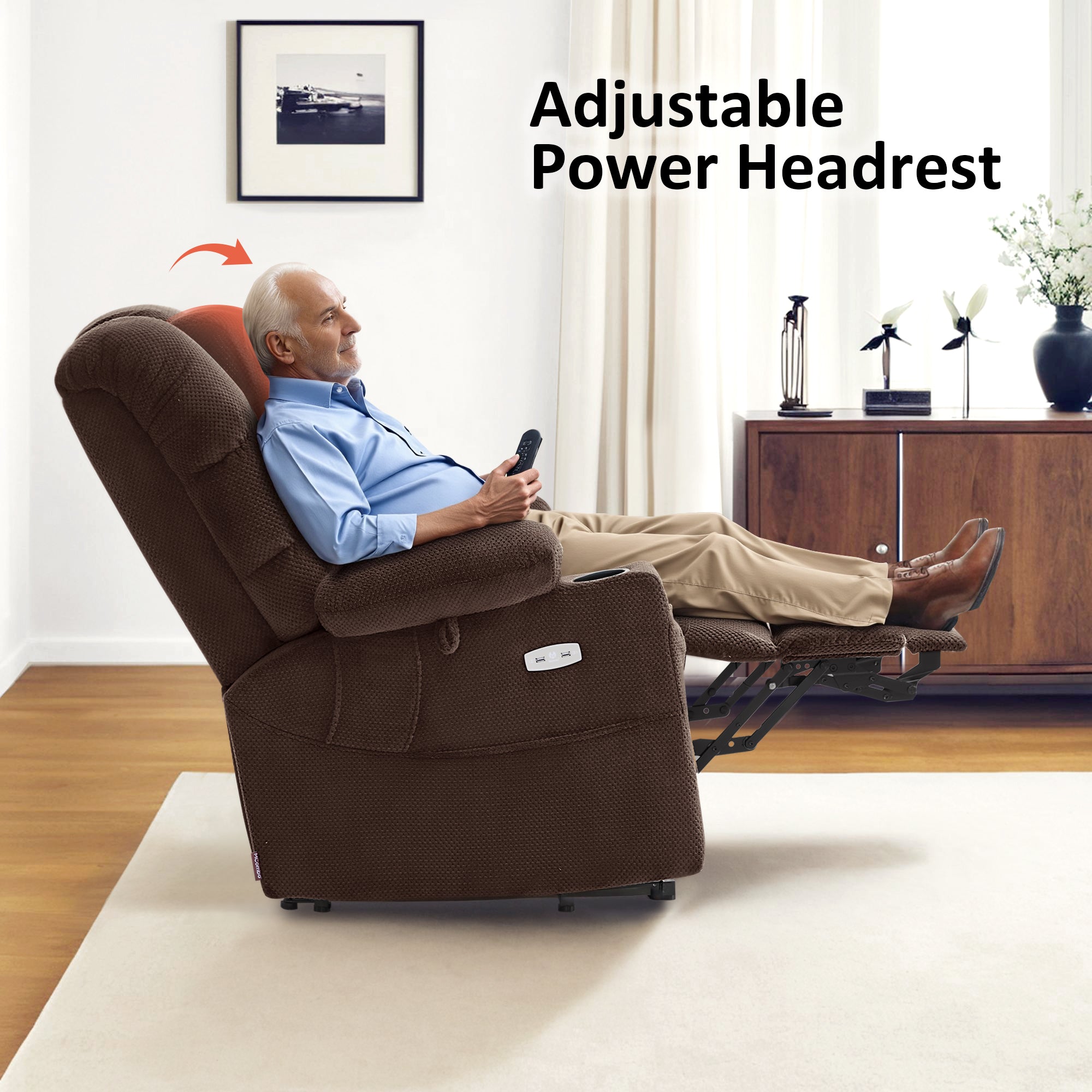Power Lift Recliner Chair for Elderly, Dual Motor, Massage and Heat, Fabric 7634|7631|R7635