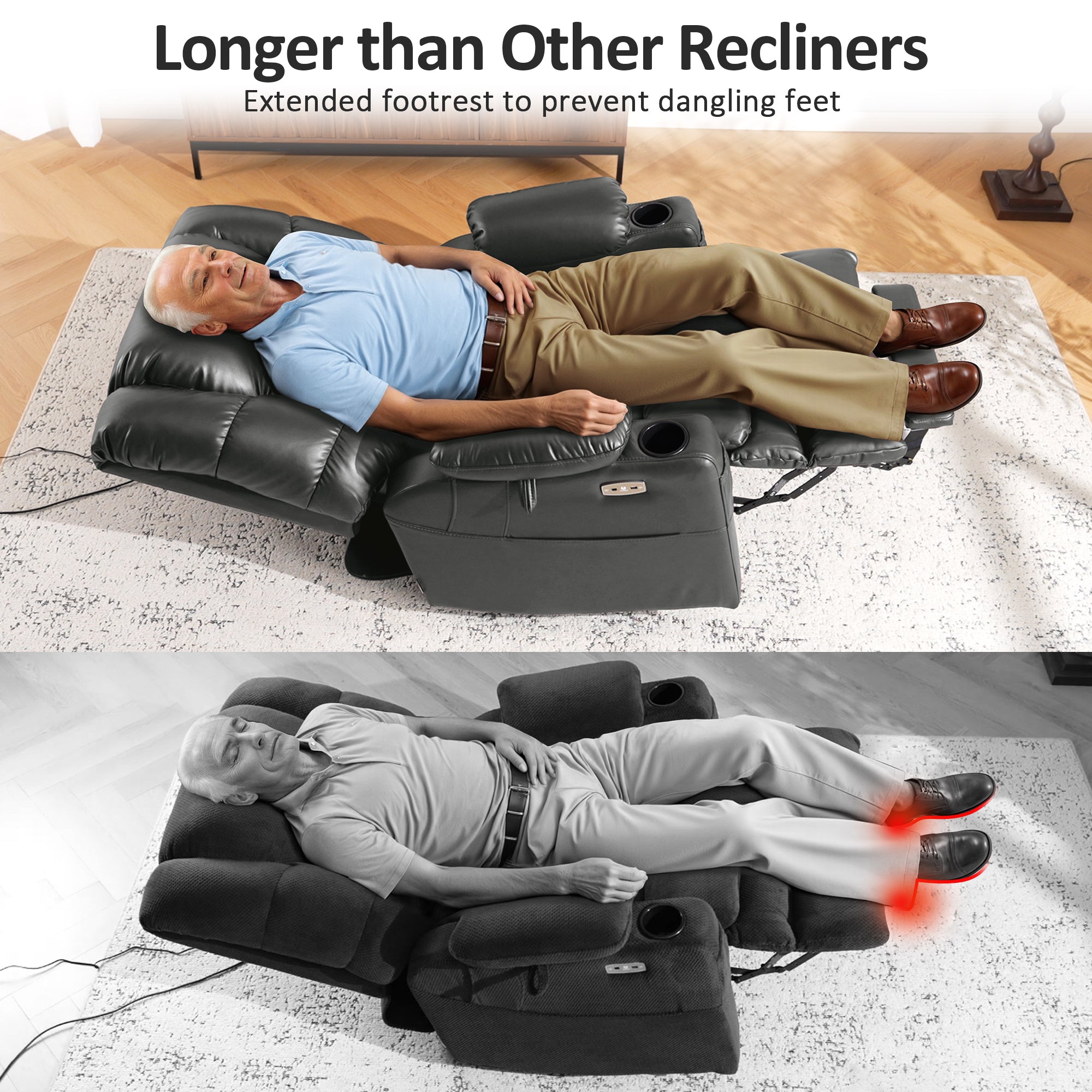 Power Lift Recliner Chair for Elderly, Dual Motor, Massage and Heat, Faux Leather 7634|R7635