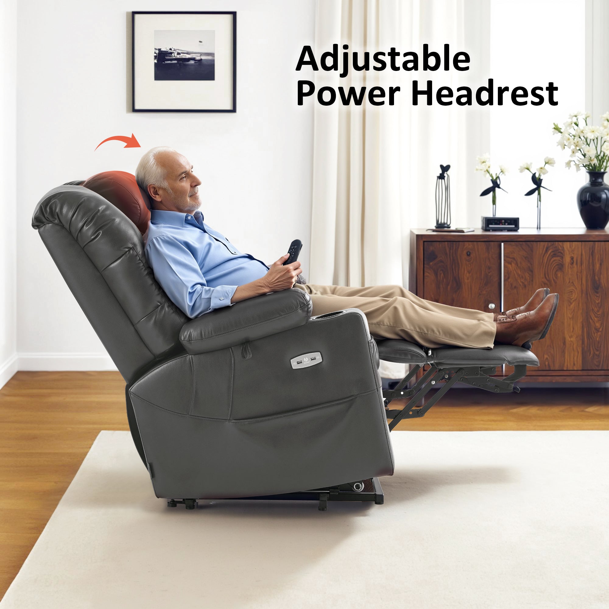 Power Lift Recliner Chair for Elderly,Triple Motor, Massage and Heat, Faux Leather 7632|7634|R7635