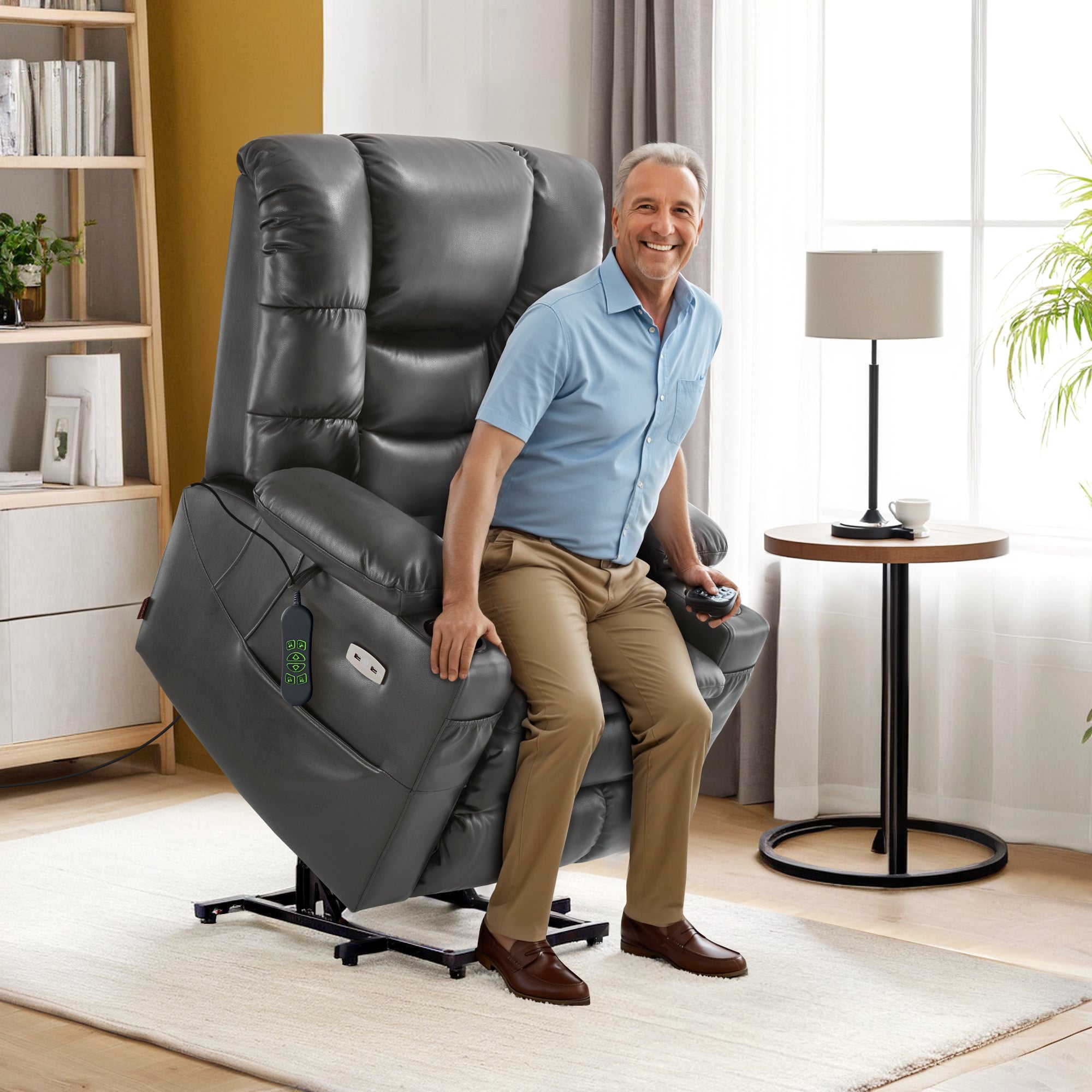 Power Lift Recliner Chair for Elderly, Dual Motor, Massage and Heat, Faux Leather 7632|7634|R7635