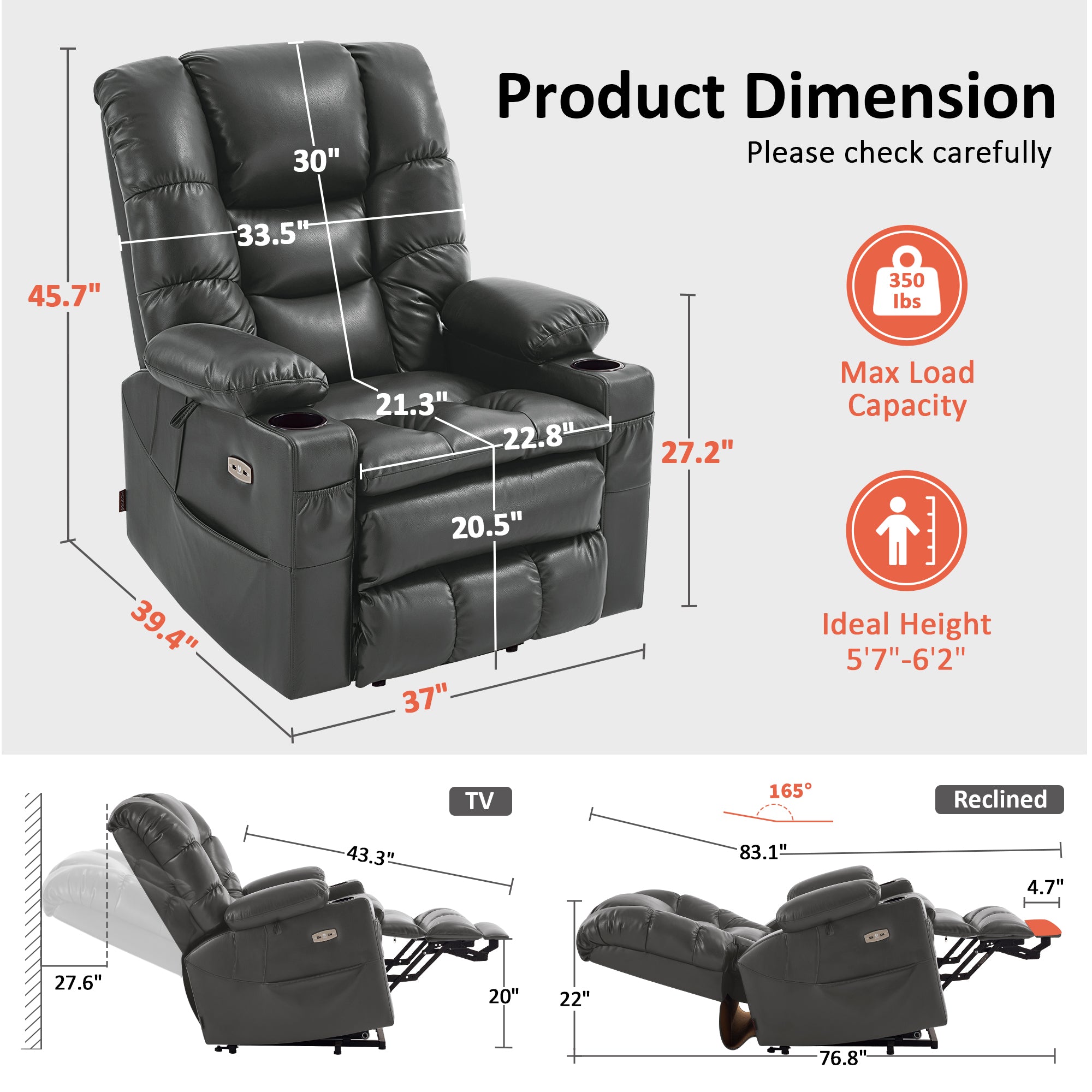 Power Lift Recliner Chair for Elderly,Triple Motor, Massage and Heat, Faux Leather 7632|7634|R7635