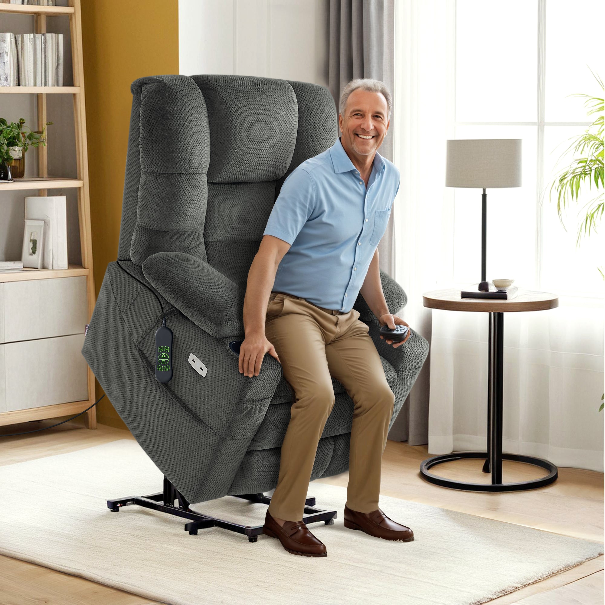 Power Lift Recliner Chair for Elderly, Dual Motor, Massage and Heat, Fabric 7634|7631|R7635