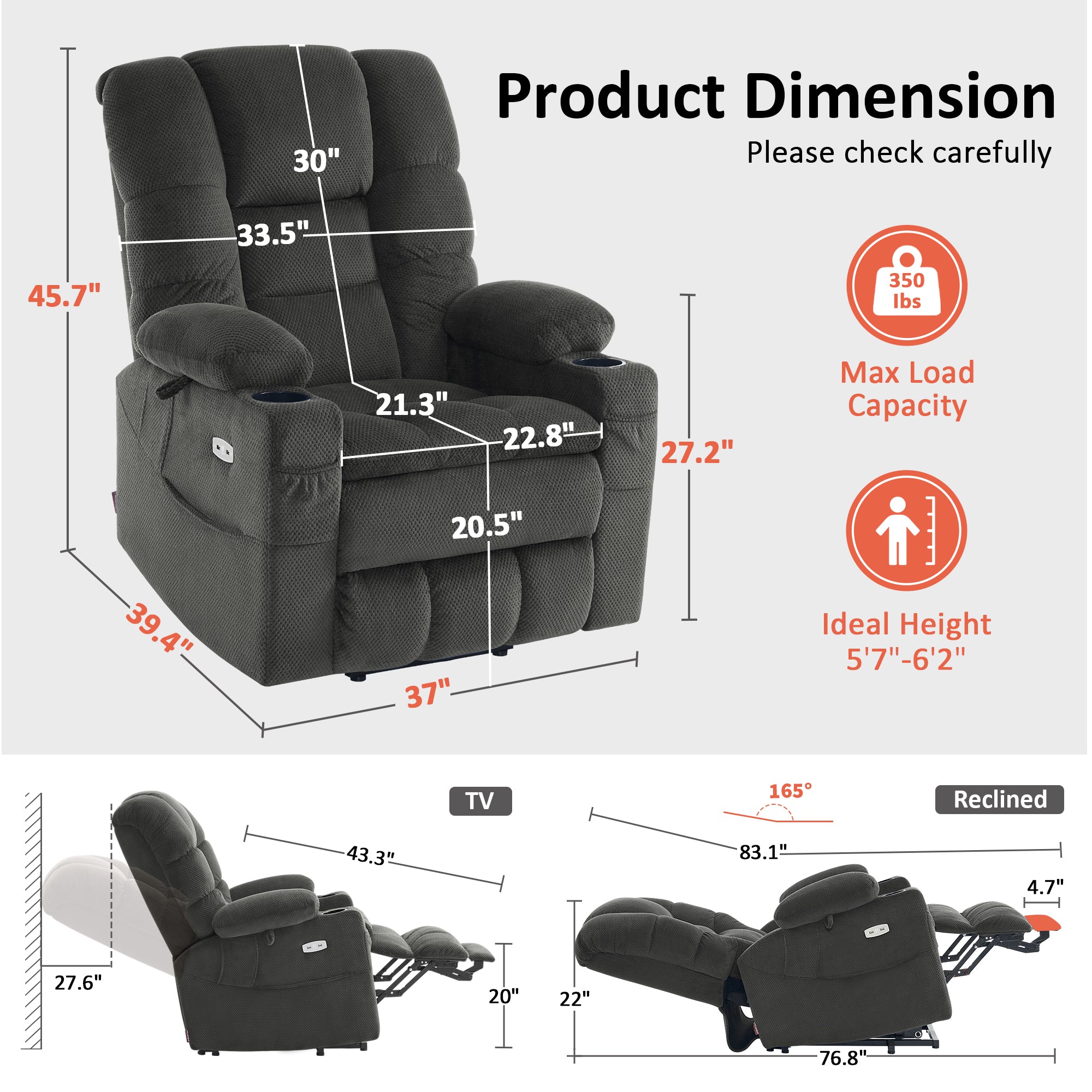 Power Lift Recliner Chair for Elderly, Dual Motor, Massage and Heat, Fabric 7634|7631|R7635