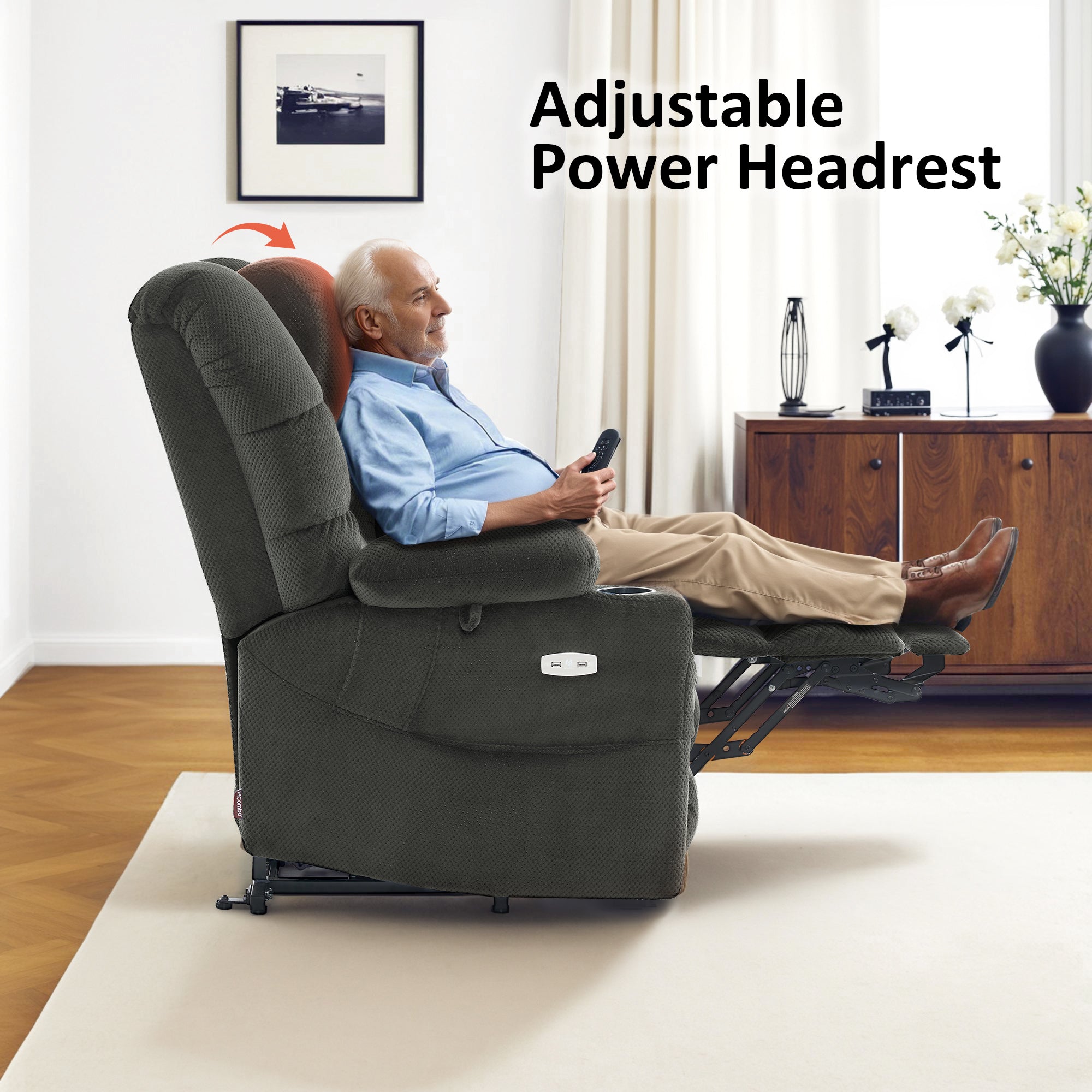 Power Lift Recliner Chair for Elderly, Dual Motor, Massage and Heat, Fabric 7634|7631|R7635