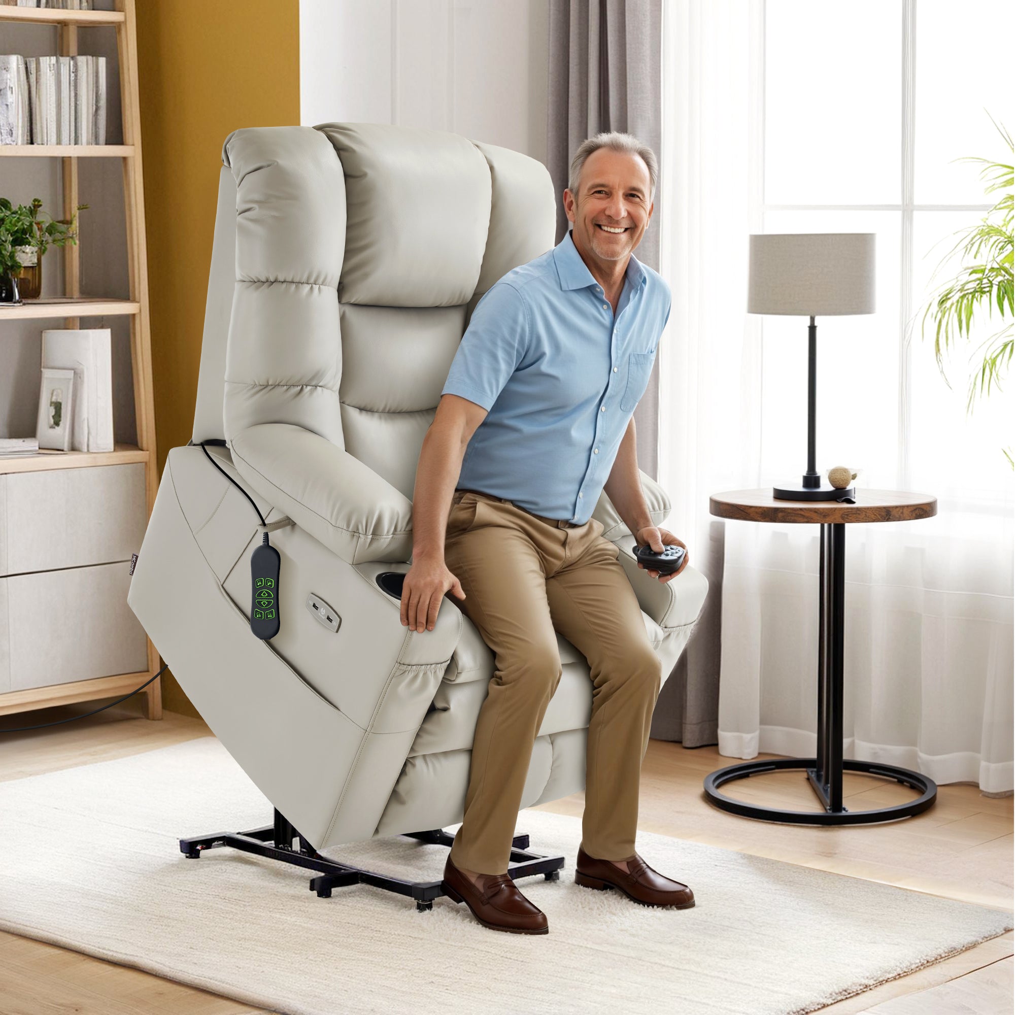 Power Lift Recliner Chair for Elderly,Triple Motor, Massage and Heat, Faux Leather 7632|7634|R7635