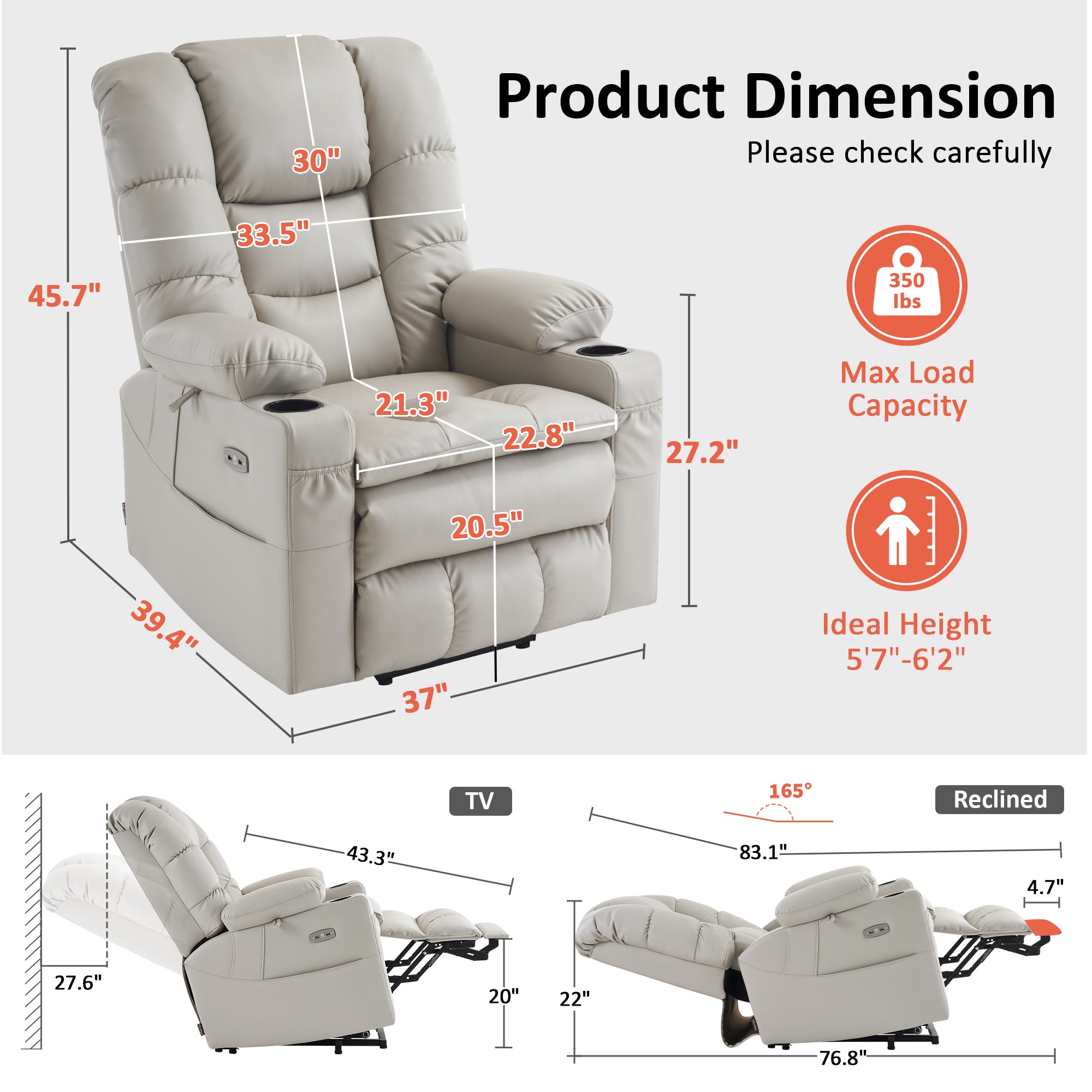 Power Lift Recliner Chair for Elderly,Triple Motor, Massage and Heat, Faux Leather 7632|7634|R7635