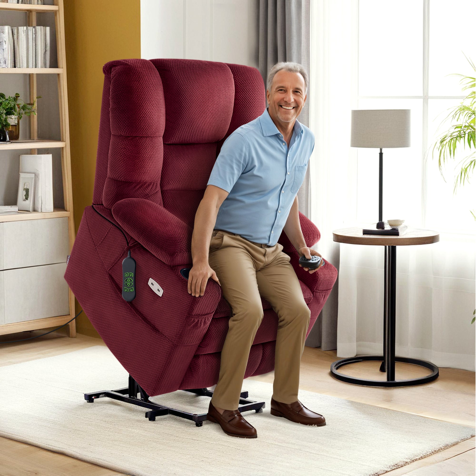 Power Lift Recliner Chair for Elderly, Dual Motor, Massage and Heat, Fabric 7634|7631|R7635