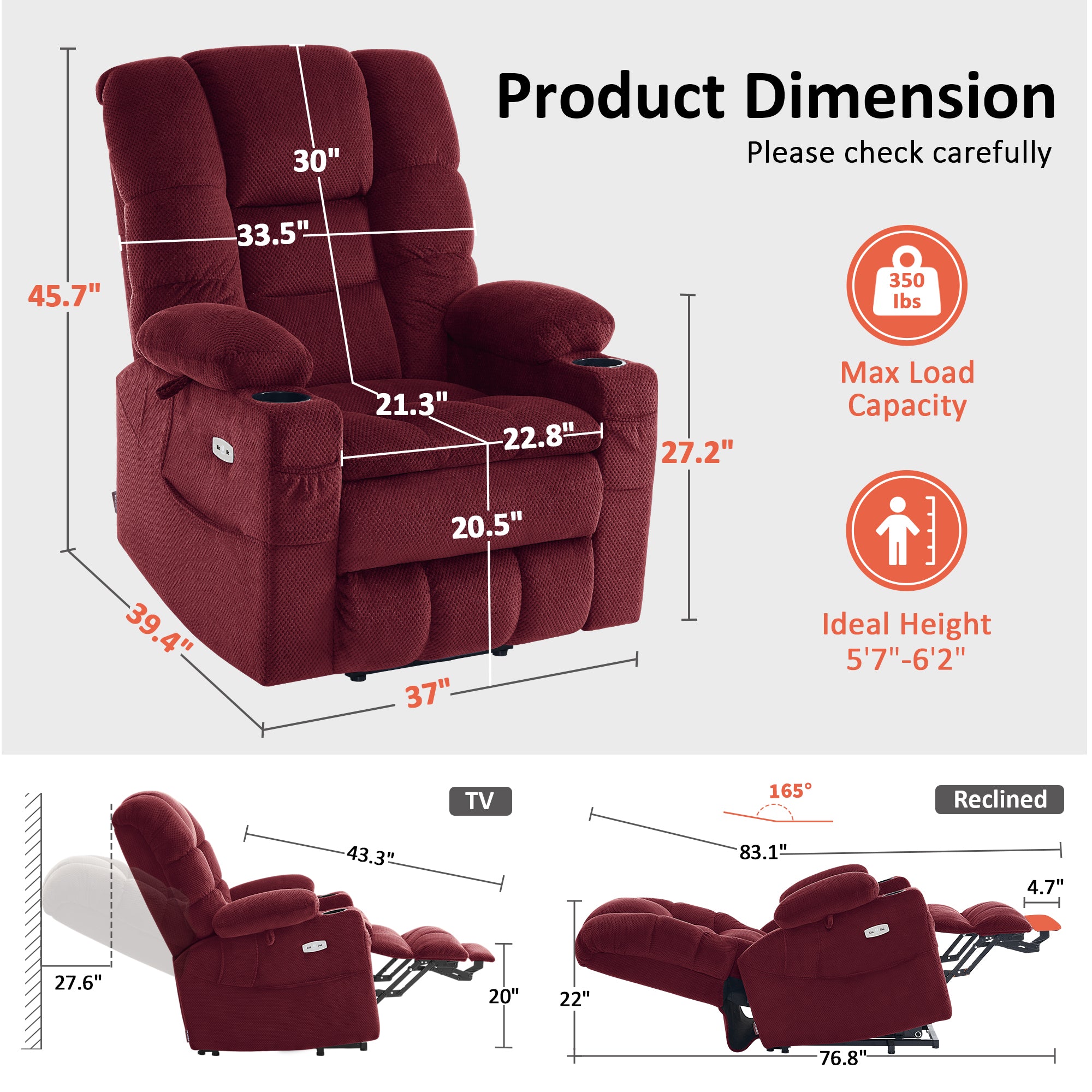 Power Lift Recliner Chair for Elderly, Dual Motor, Massage and Heat, Fabric 7634|7631|R7635