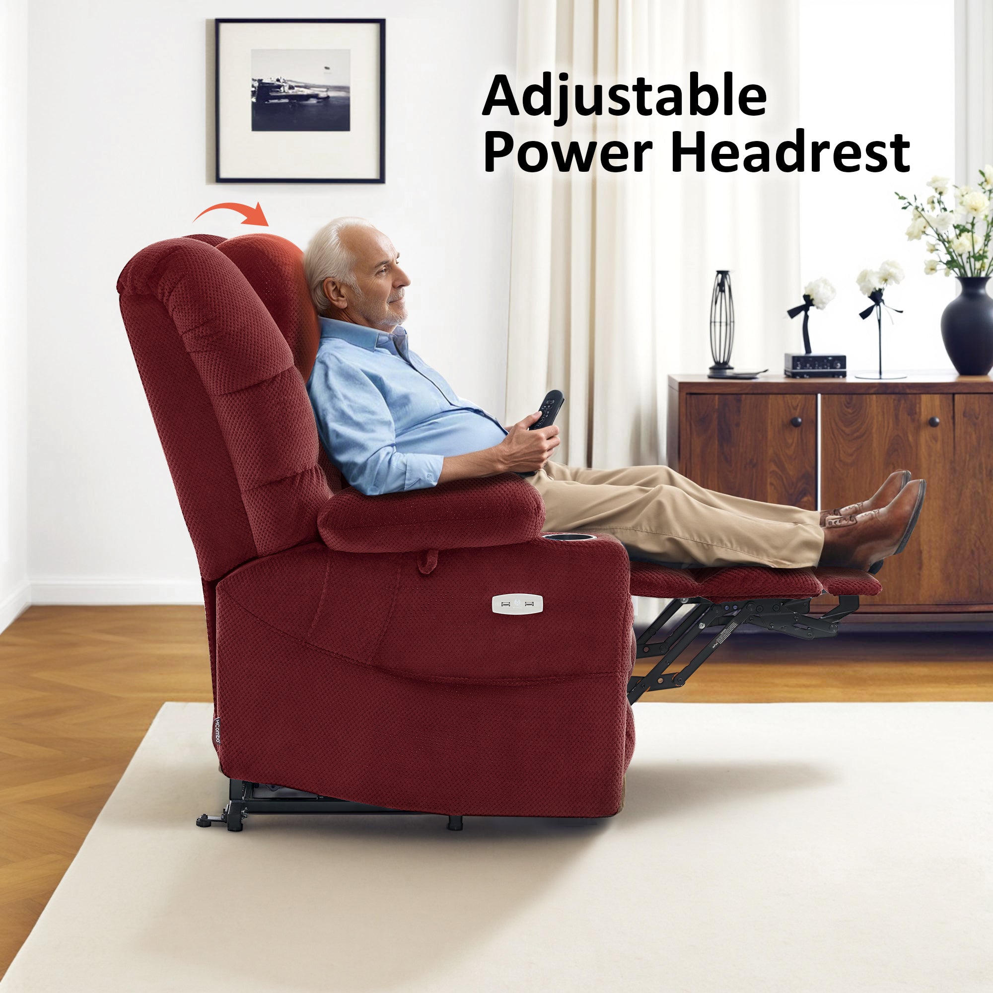 Power Lift Recliner Chair for Elderly, Dual Motor, Massage and Heat, Fabric 7634|7631|R7635