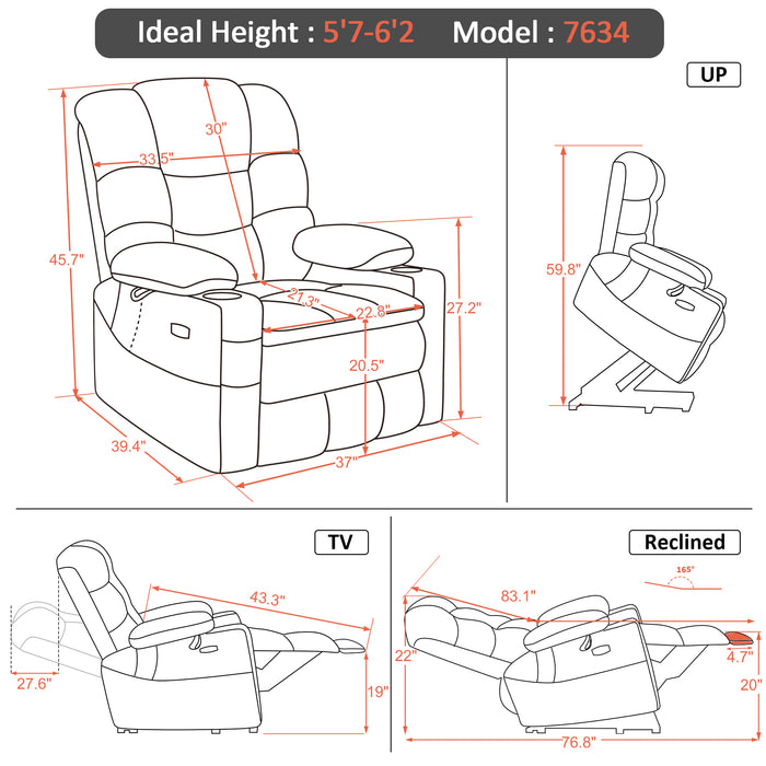 MCombo Large Dual Motor Power Lift Recliner Chair with Massage and Dual Heating, Adjustable Headrest for Big and Tall Elderly People, Fabric 7634