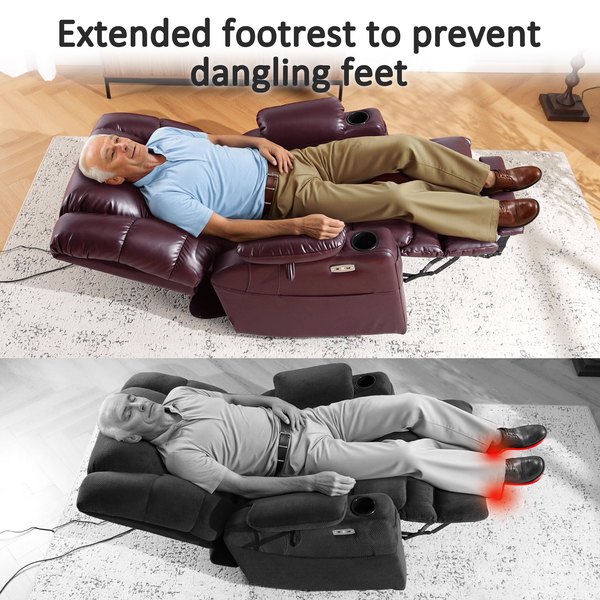 Power Lift Recliner Chair for Elderly, Dual Motor, Massage and Heat, Faux Leather 7634|R7635