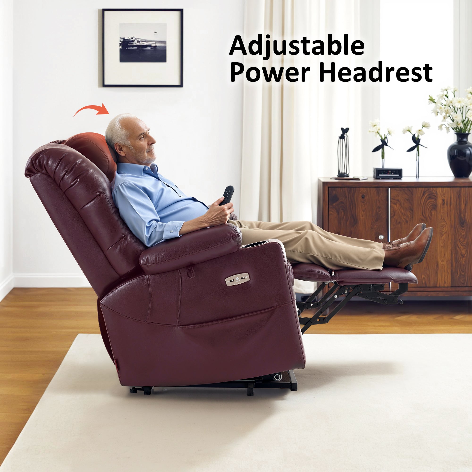 Power Lift Recliner Chair for Elderly,Triple Motor, Massage and Heat, Faux Leather 7632|7634|R7635